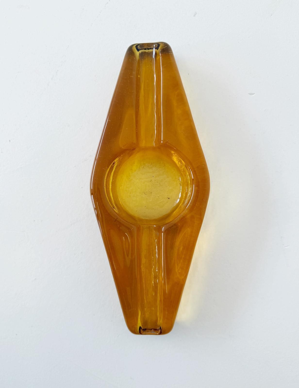 Vintage Amber Glass Ashtray – 1960s/1970s Design
