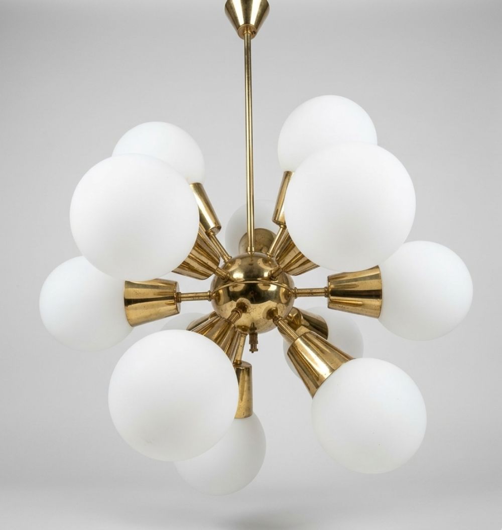 Sputnik Chandelier Mid Century Glass Kamenický šenov 1960s. photo furniture