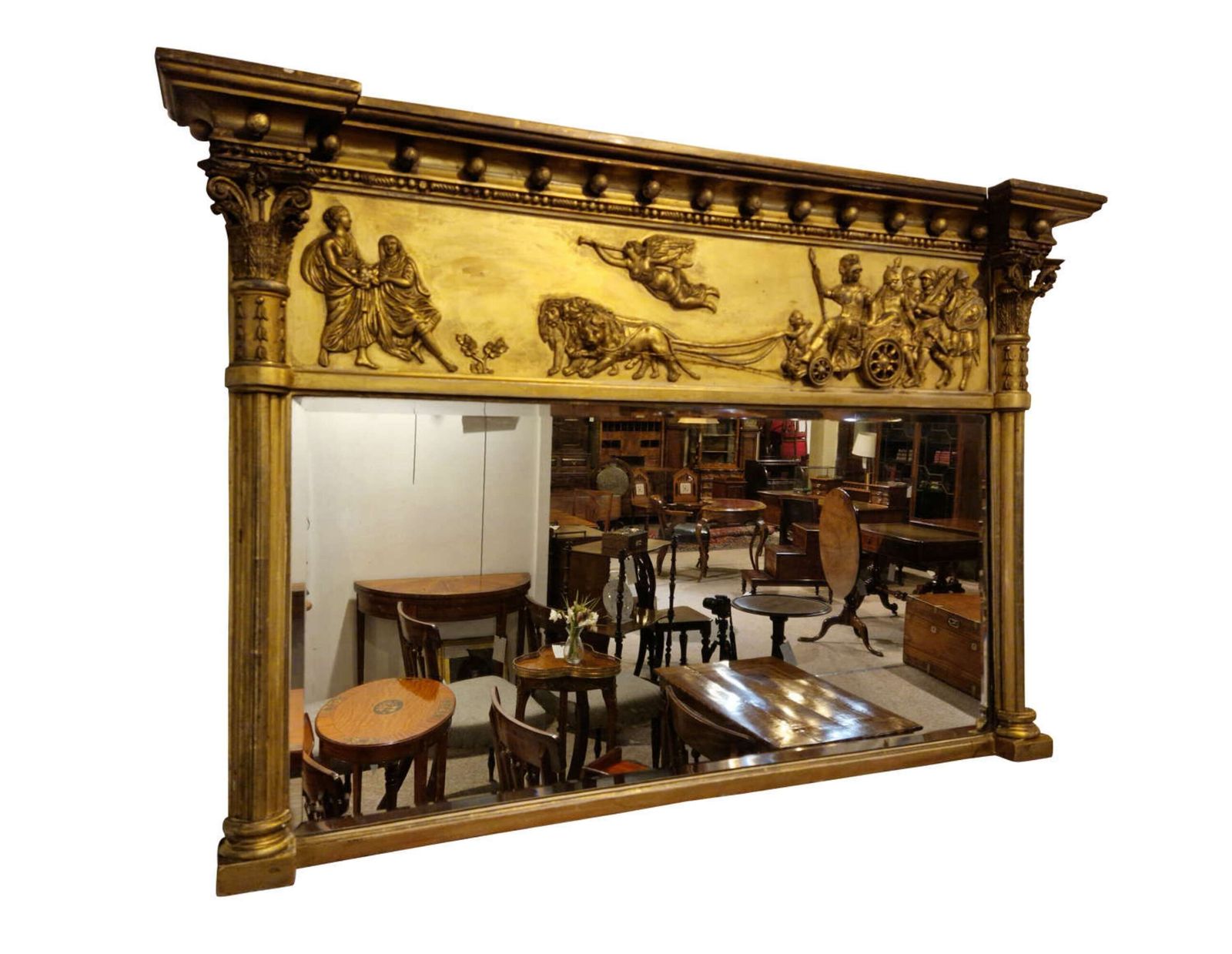 Fine 19th Century Giltwood Overmantel Mirror Depicting “Anania And Her Chariot” photo Home Decor