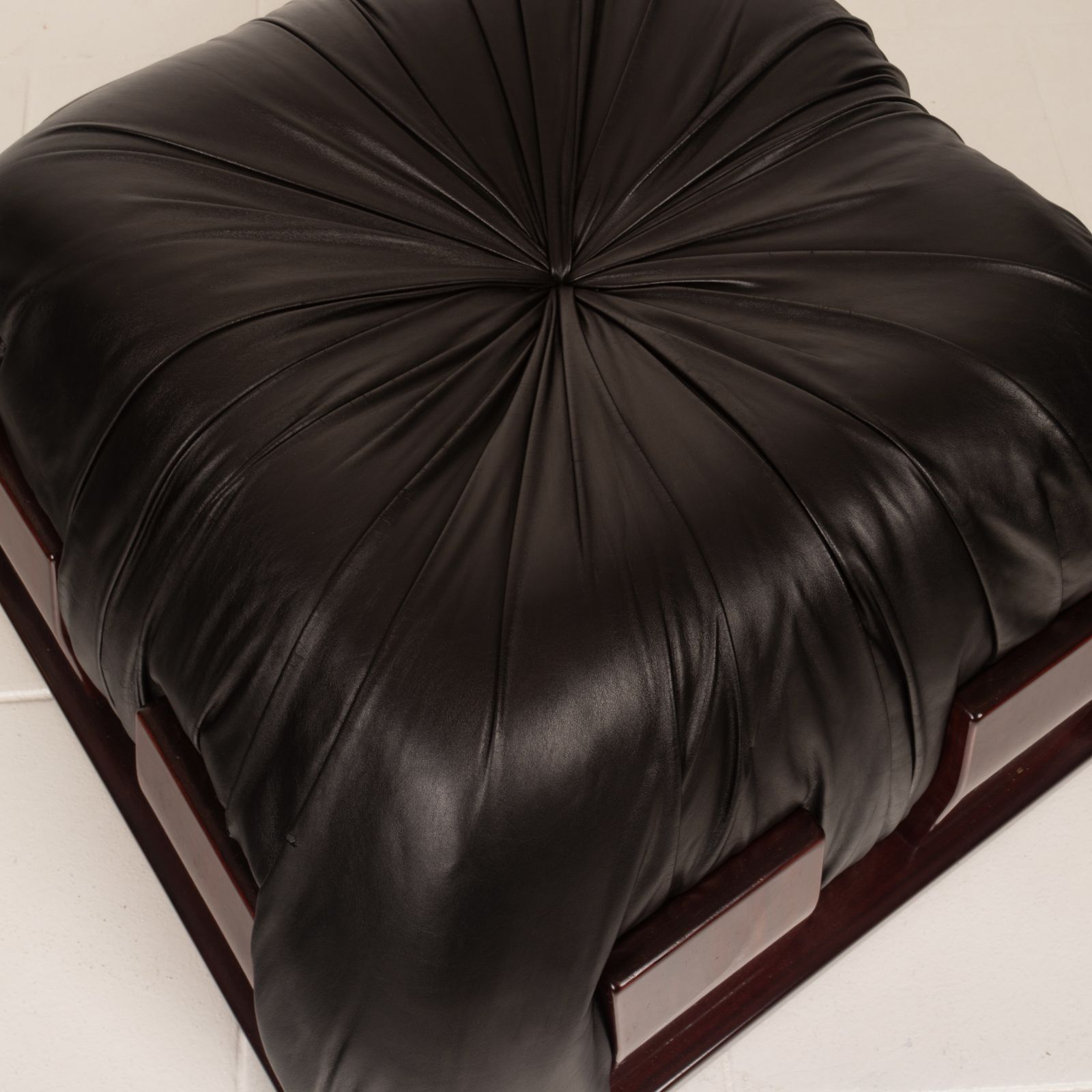 Dragone Pouf In Leather And Padouk By Luciano Frigerio For Frigerio Di Desio. photo for sale