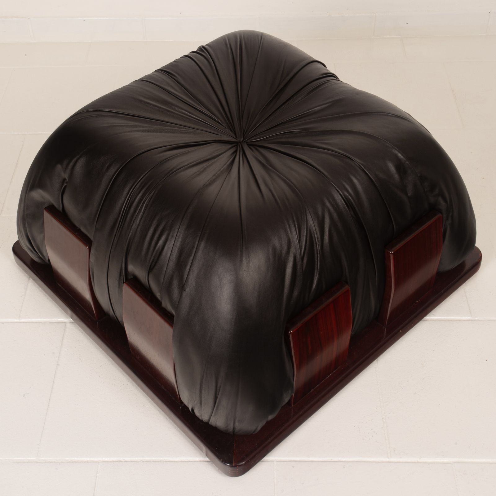 photo buy Dragone Pouf In Leather And Padouk By Luciano Frigerio For Frigerio Di Desio.