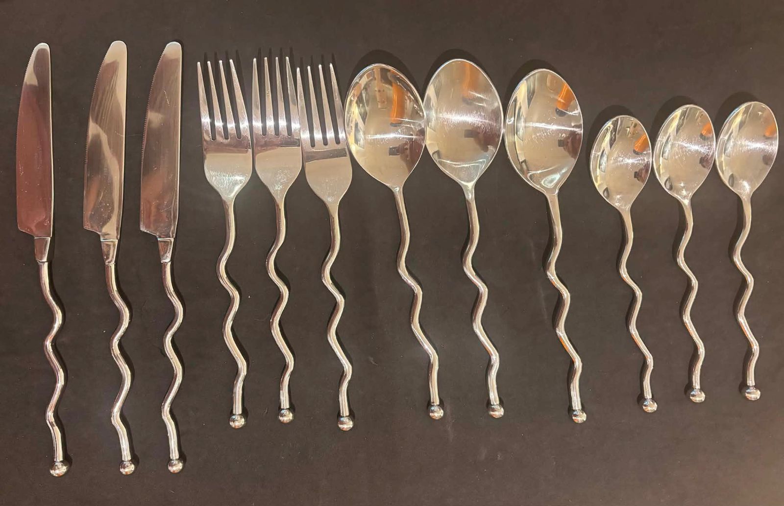Twisted Stainless Steel Flatware Set, French Brutalist Medieval Style, 12 Pieces photo 303.0
