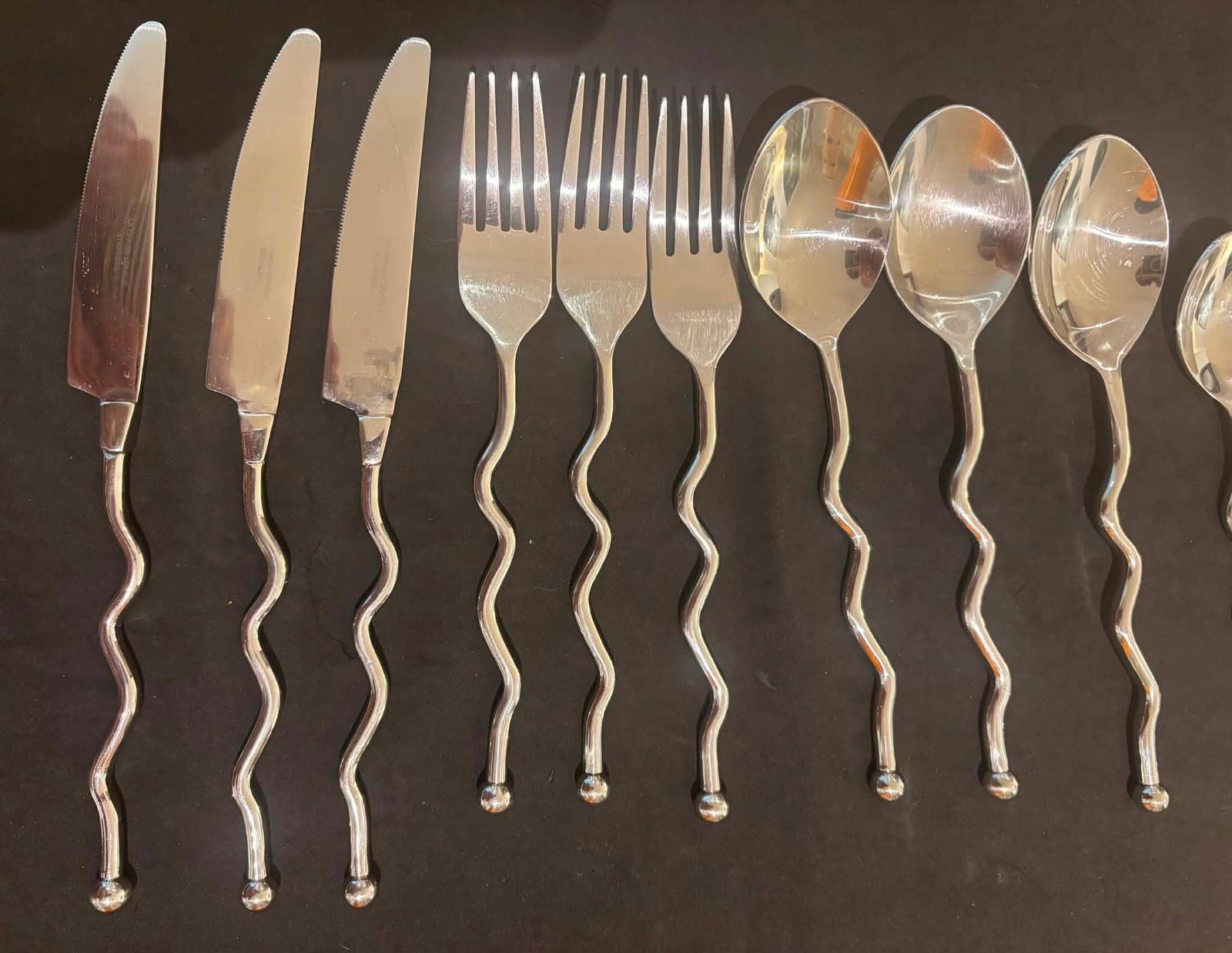 Twisted Stainless Steel Flatware Set, French Brutalist Medieval Style, 12 Pieces photo buy