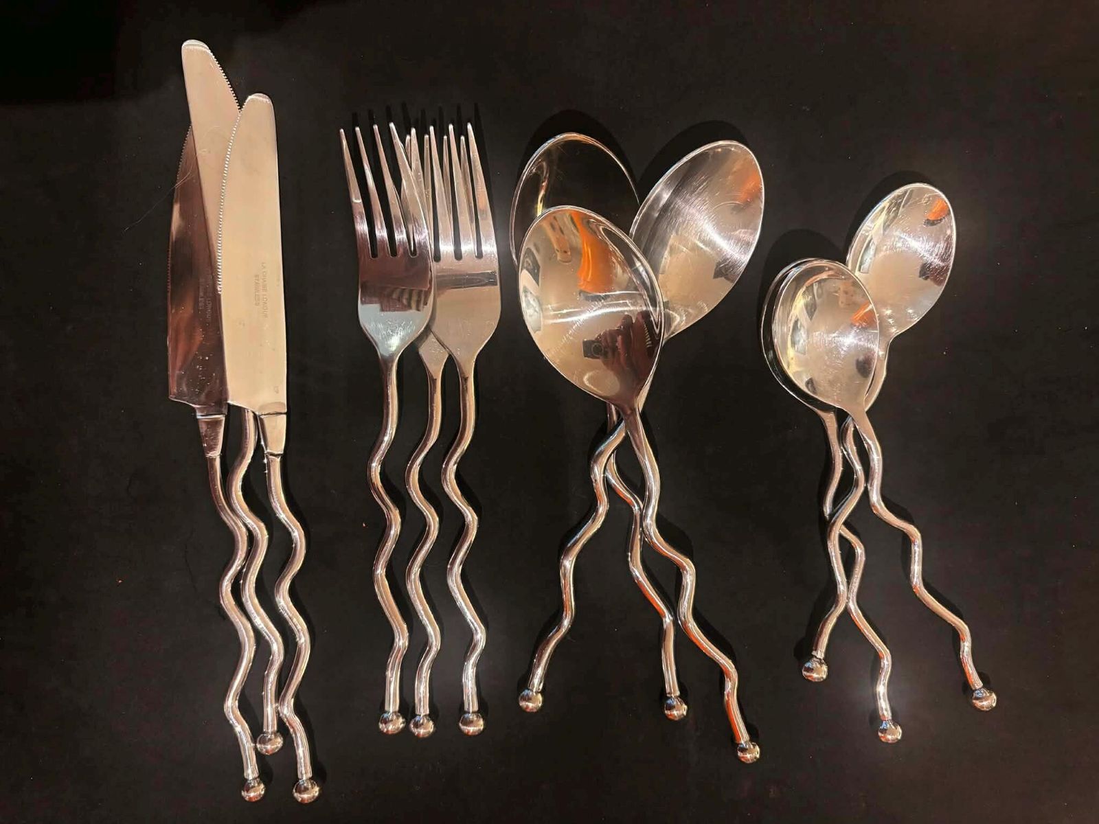 Home Decor Twisted Stainless Steel Flatware Set, French Brutalist Medieval Style, 12 Pieces photo