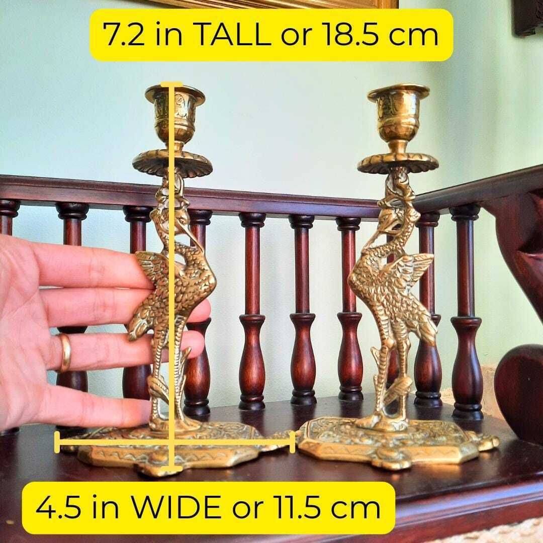 Antique Victorian Brass Heron Birds Candleholders Pair photo furniture