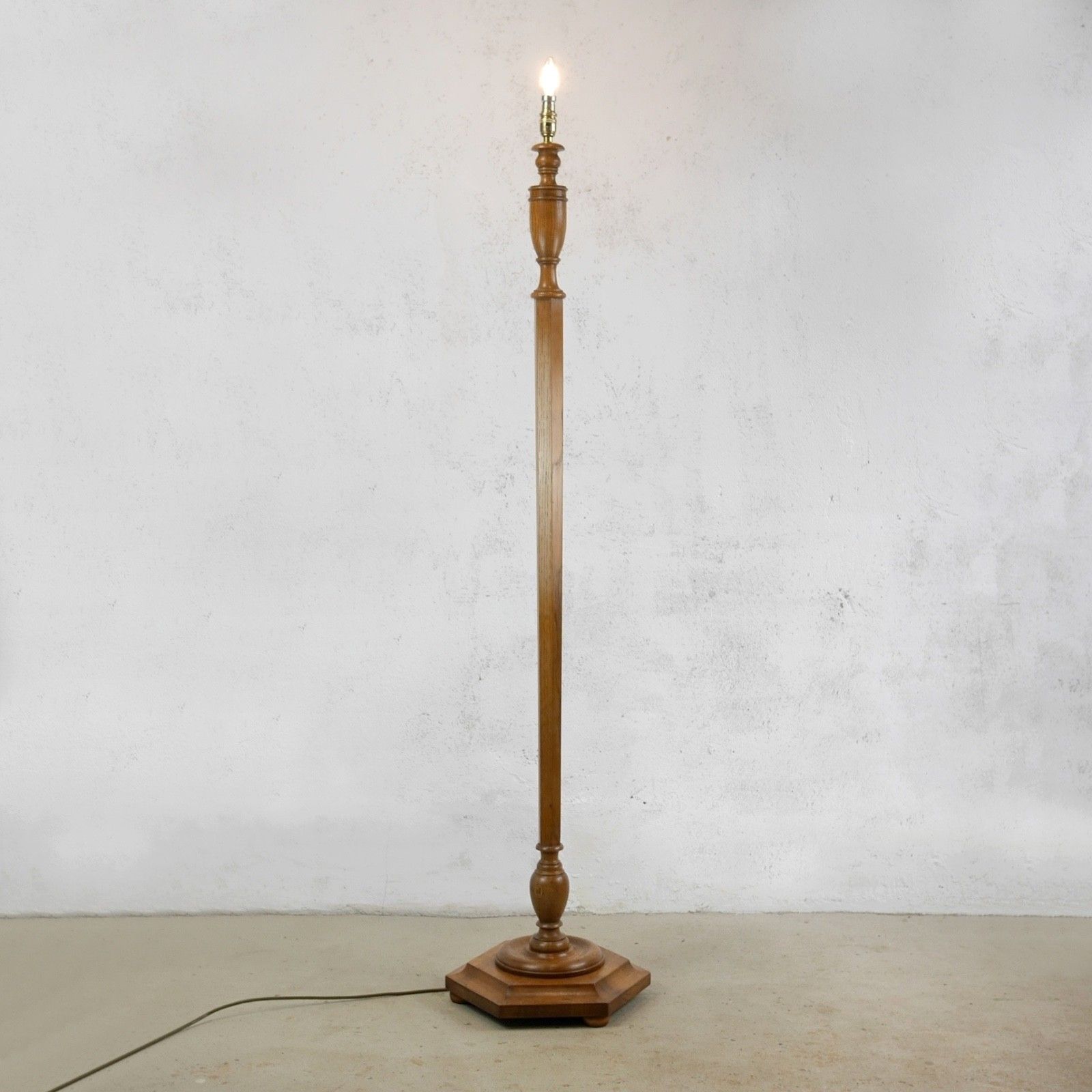 Tall Antique Wooden Warm Elm Standard Floor Lamp Light Heals Style Deco #103142 photo for sale