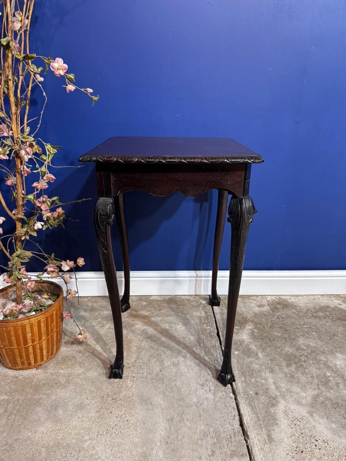 Antique Edwardian Mahogany Two Tier Side Table End Wine Plant Stand Carved