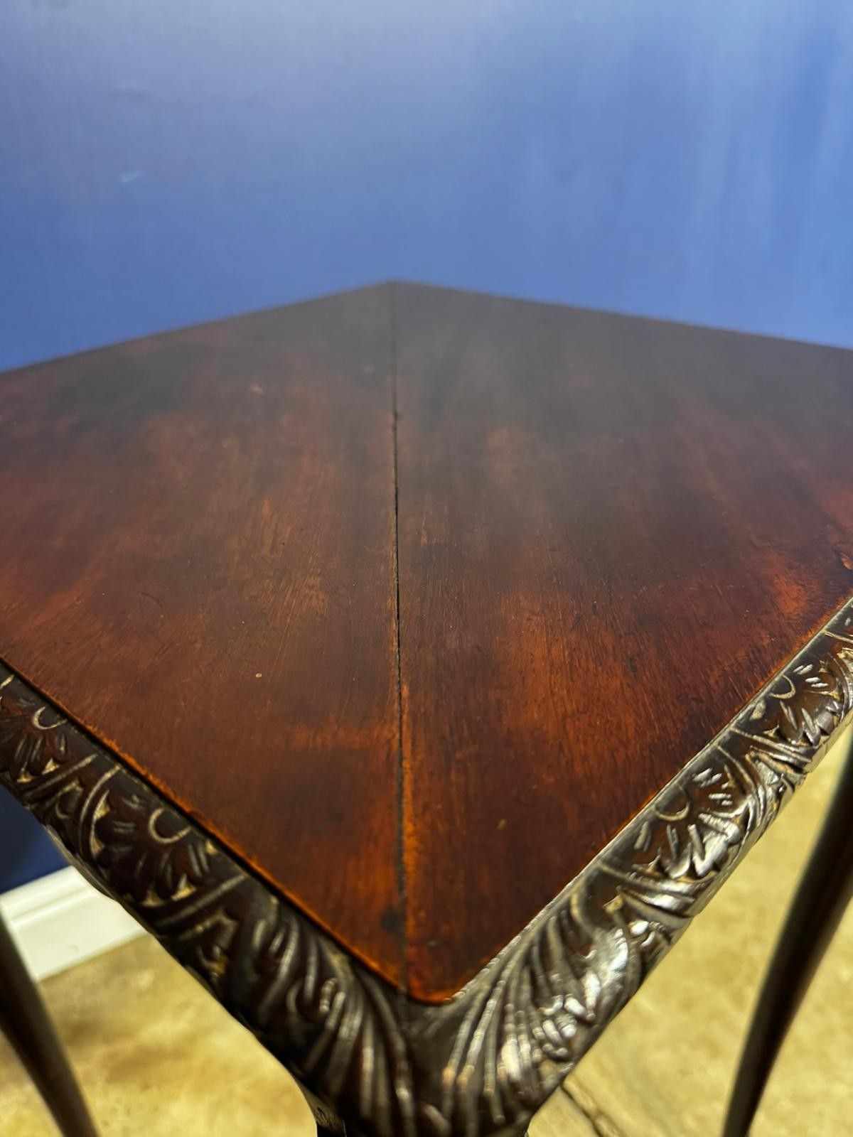 photo furniture Antique Edwardian Mahogany Two Tier Side Table End Wine Plant Stand Carved