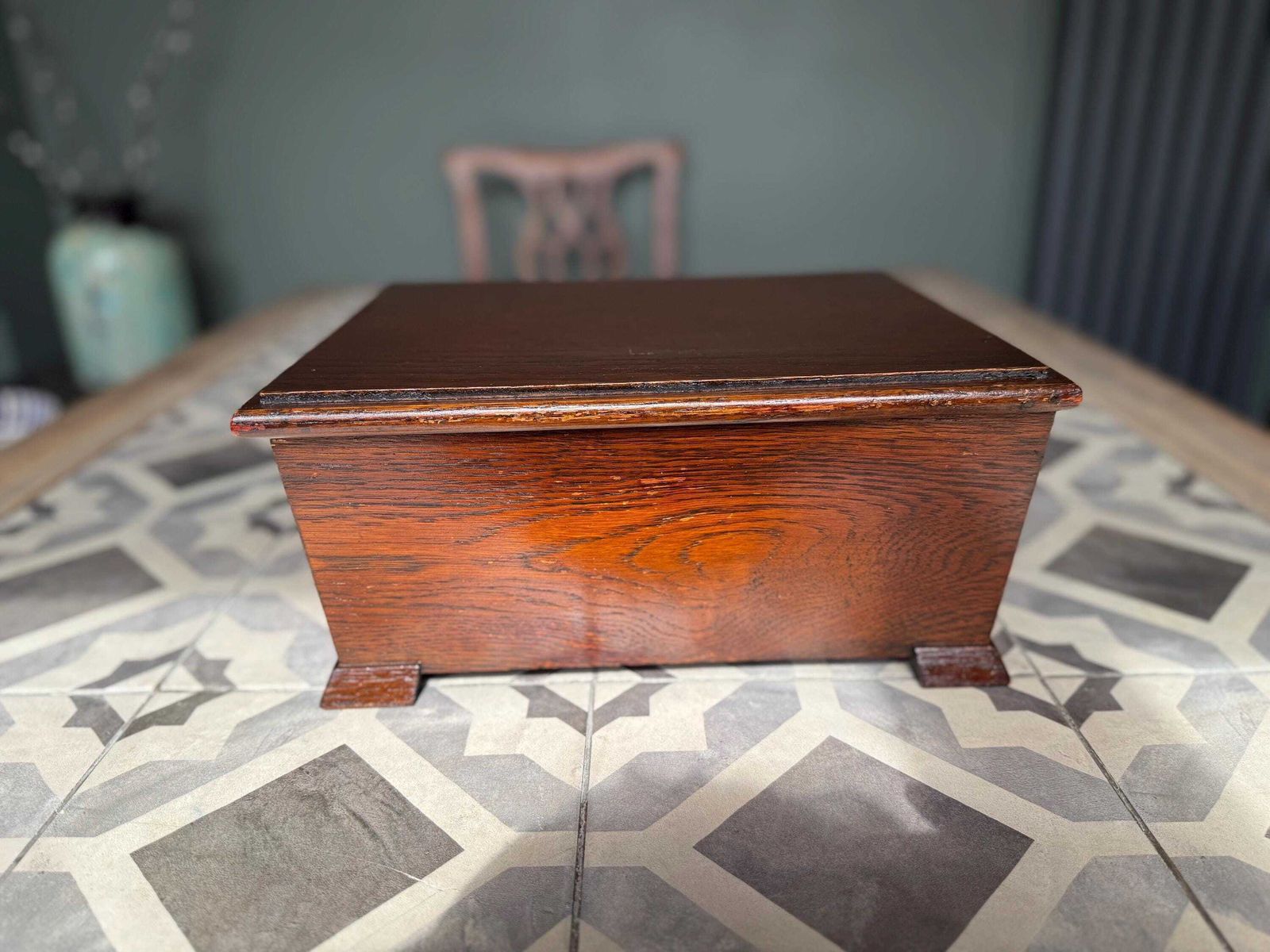 Victorian Antique Wooden Oak Chest. Hand Made Sewing Box, Storage Box, Desk Tidy. photo vinterior