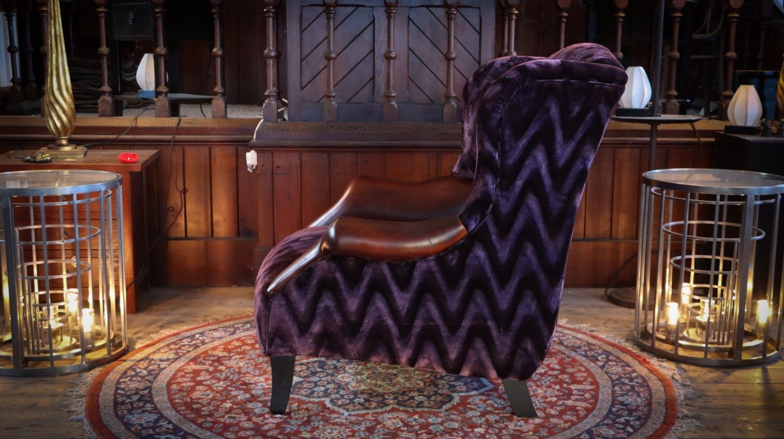 1600.0 Stunning John Sankey Moliere Library Club Fireside Wing Arm Chair Purple Tan 🚚 photo