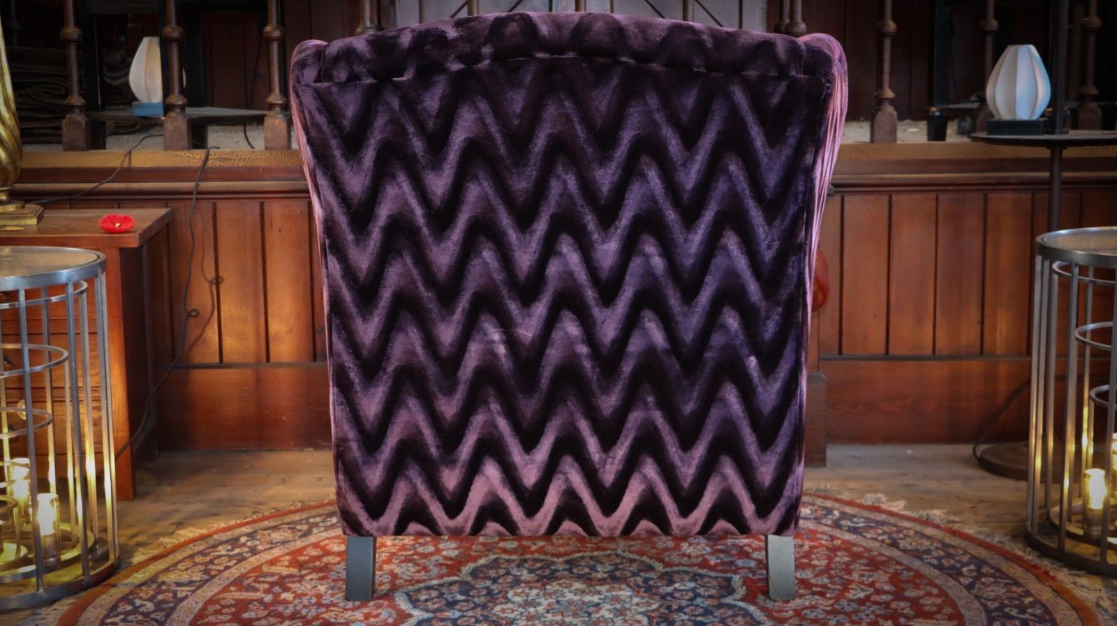 photo buy Stunning John Sankey Moliere Library Club Fireside Wing Arm Chair Purple Tan 🚚