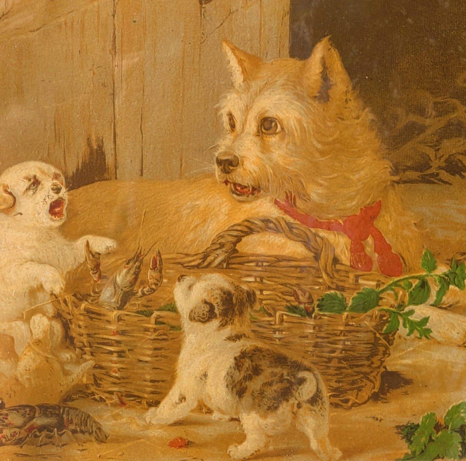 Victorian Framed Print Of Terrrier And Pups With Lobsters photo Art