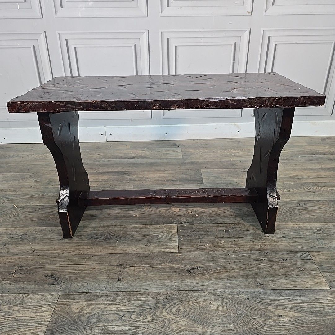 photo for sale Vintage Carved Bench Table Rustic Wooden Hall Seat Coffee Side Refectory Table