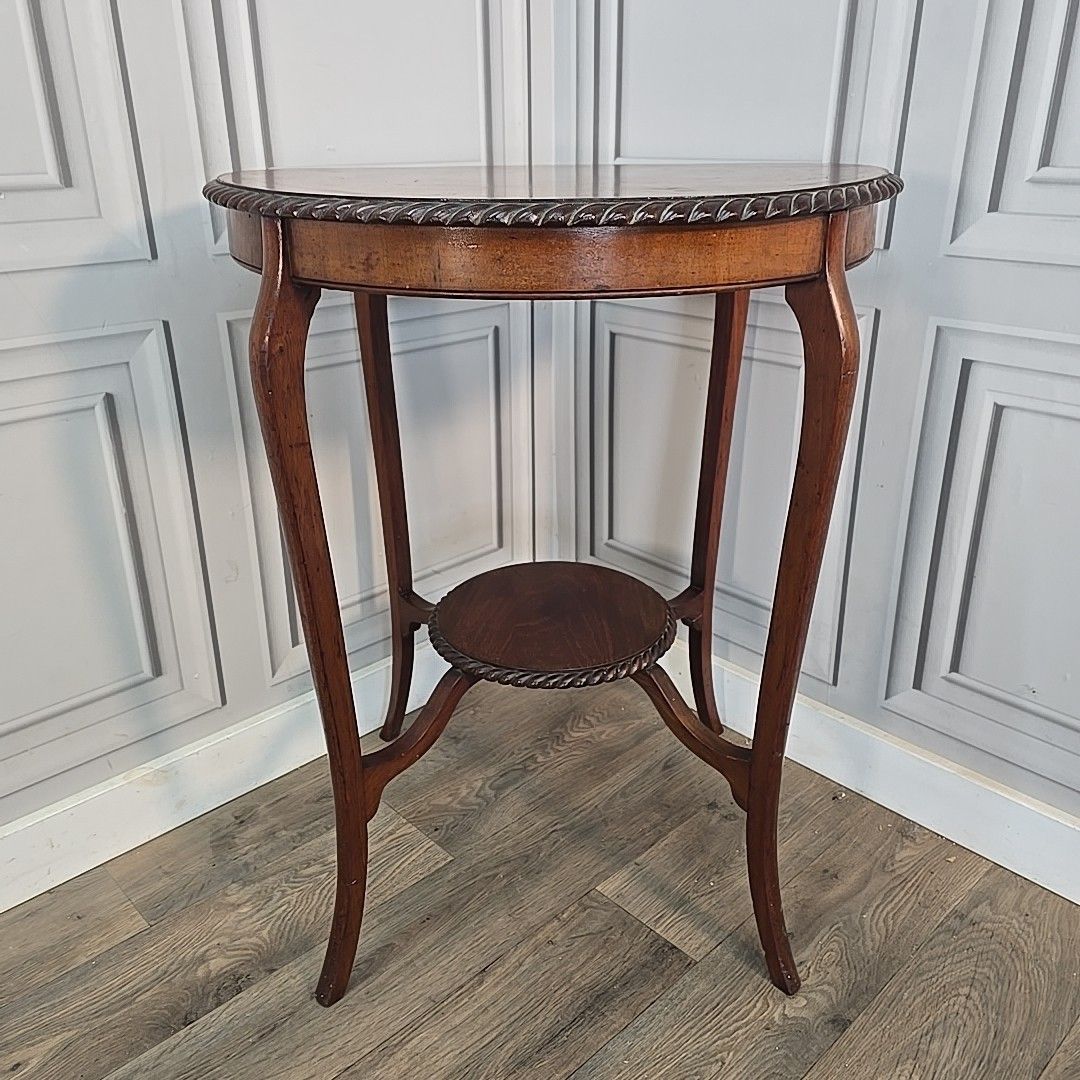 Antique Occasional Table Mahogany Round Window Side Rope Edge Tier Wooden photo furniture