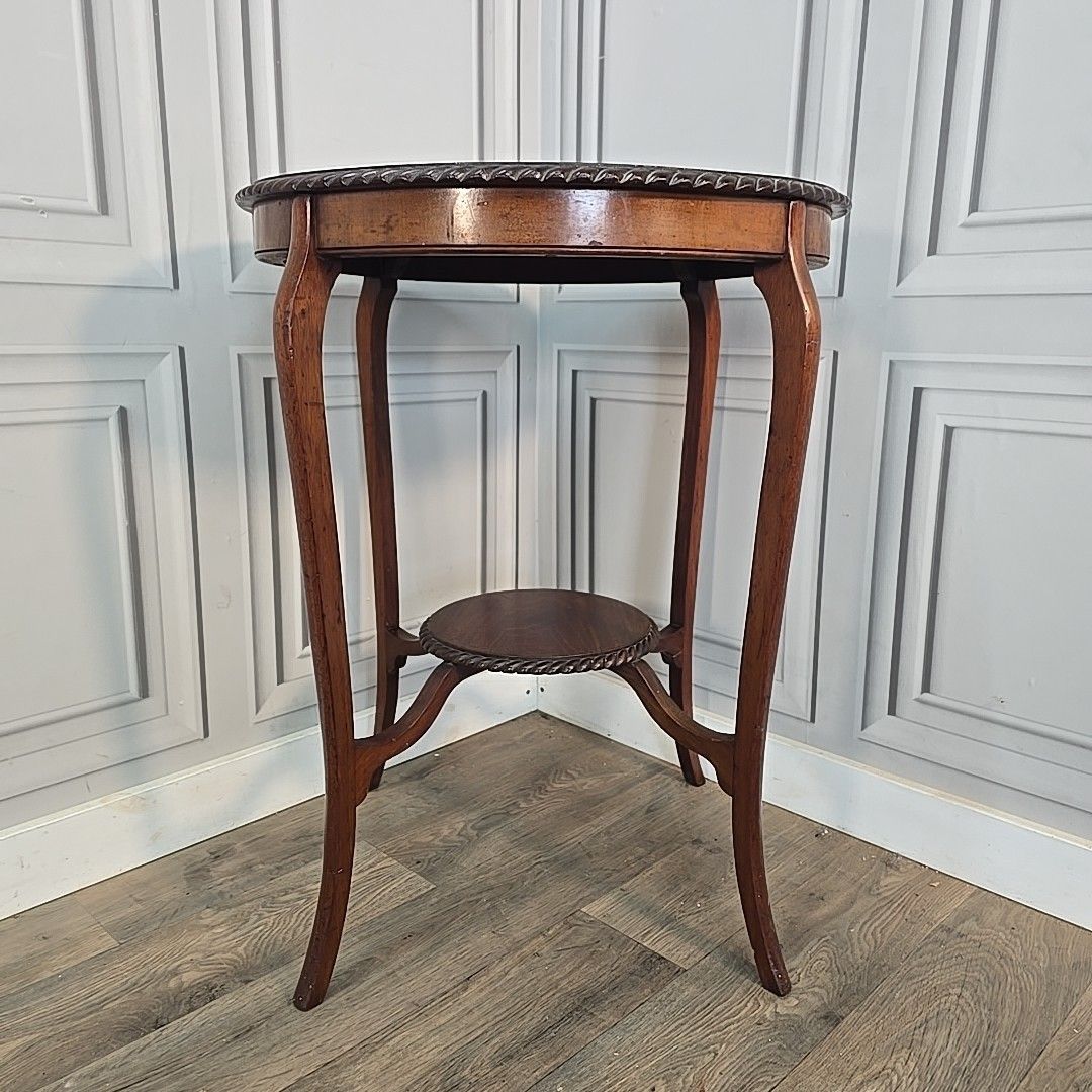Antique Occasional Table Mahogany Round Window Side Rope Edge Tier Wooden photo for sale