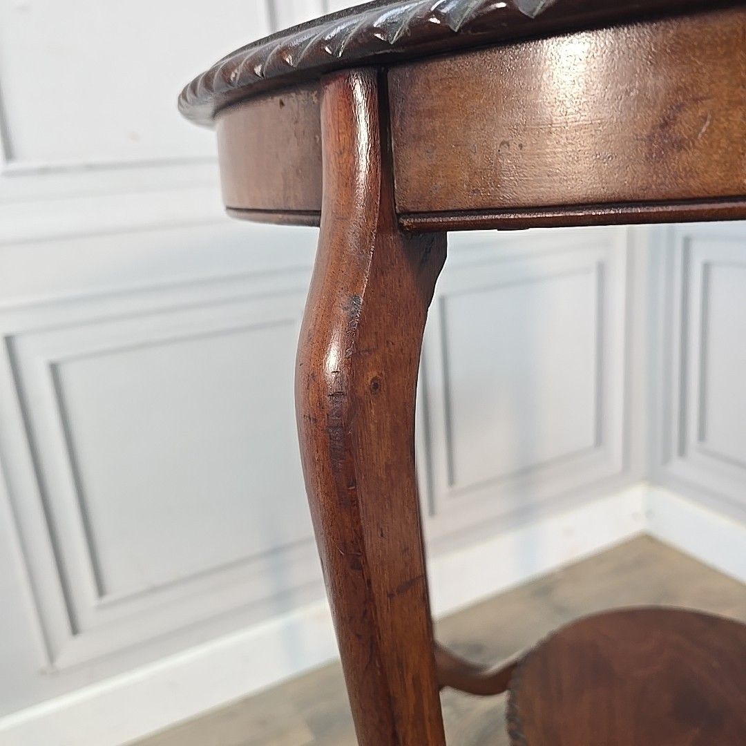 photo for sale Antique Occasional Table Mahogany Round Window Side Rope Edge Tier Wooden