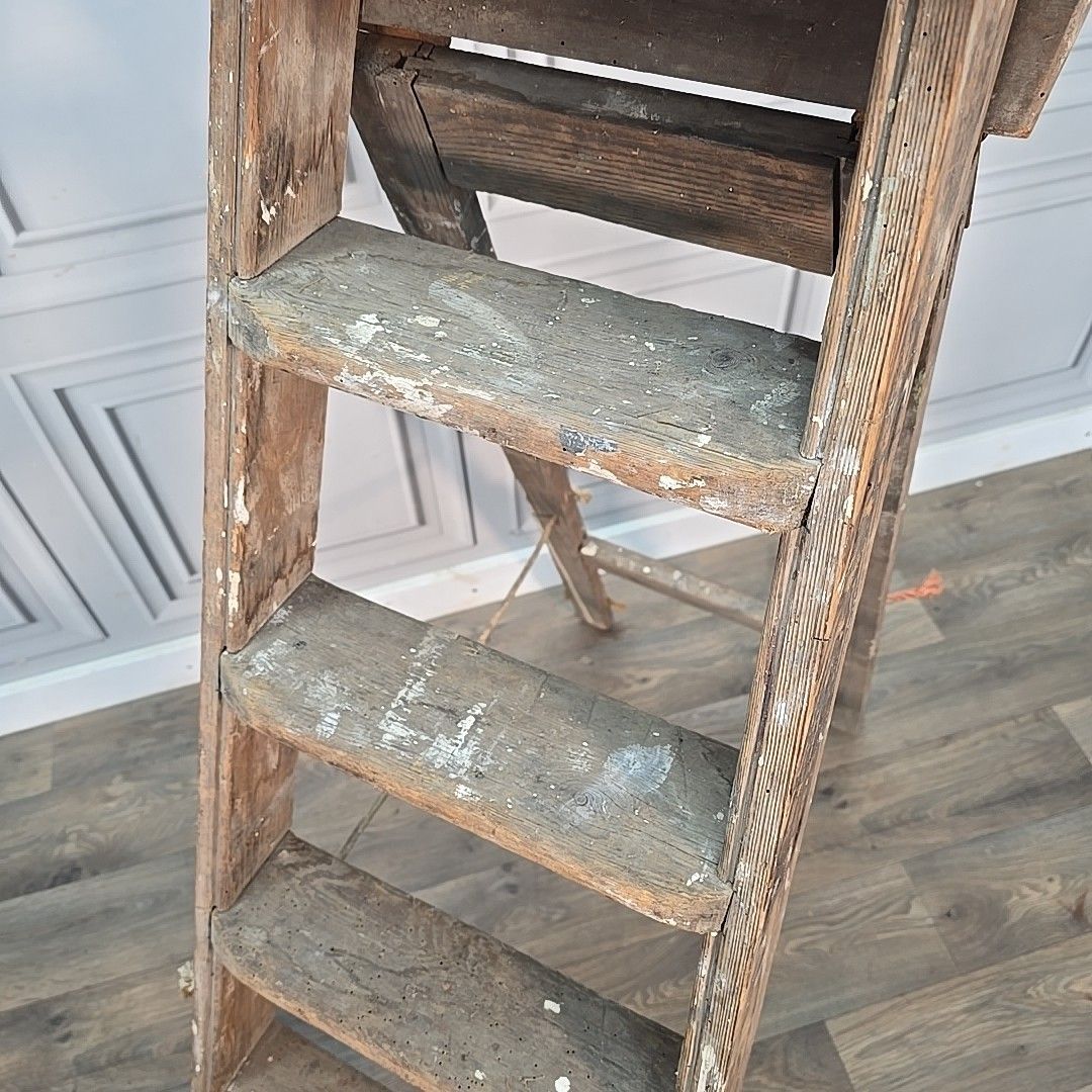 Antique Wooden Step Ladders Rustic Folding Decor Display Ladder Prop Upcycle photo 90.0