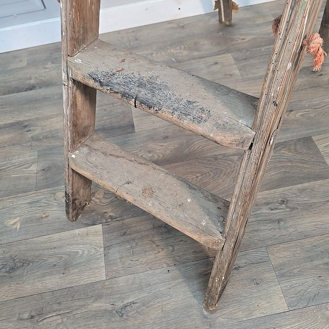 Antique Wooden Step Ladders Rustic Folding Decor Display Ladder Prop Upcycle photo vintage
