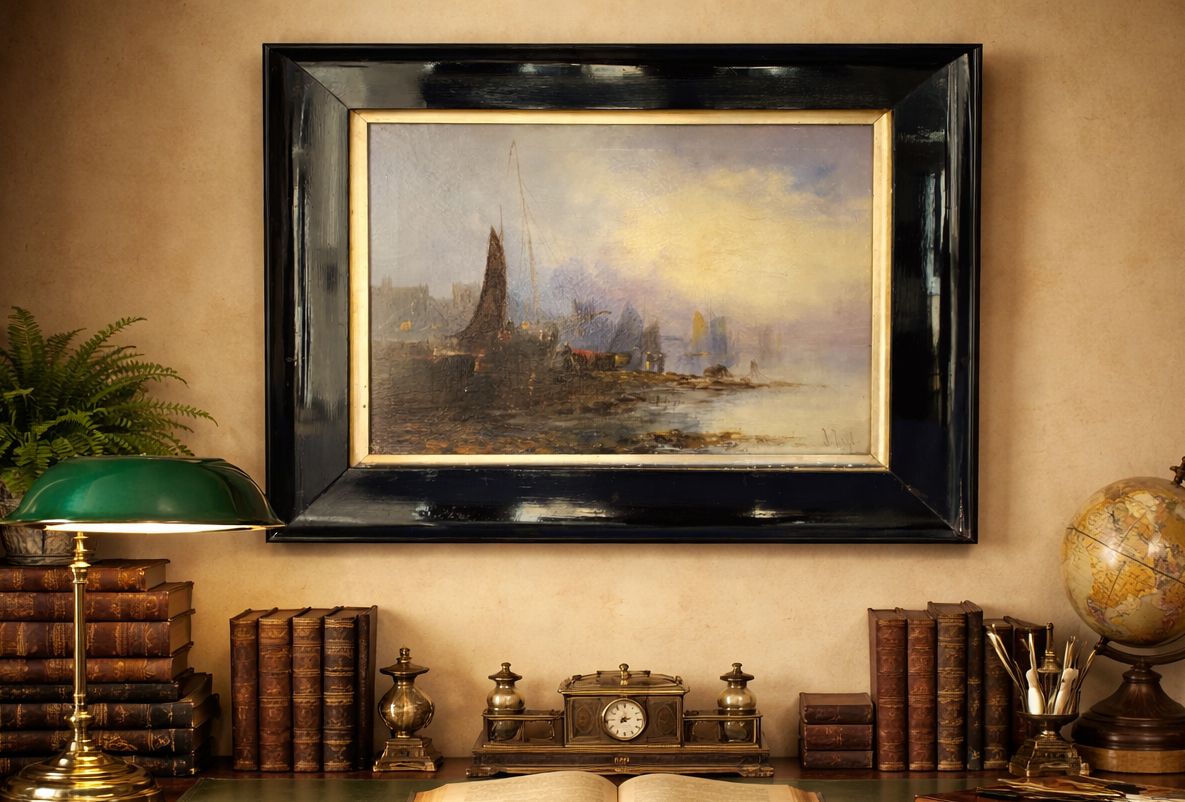 Maritime Seascape Oil Painting Sunset Harbour By John D. Taylor (Act.1876 1890) photo furniture