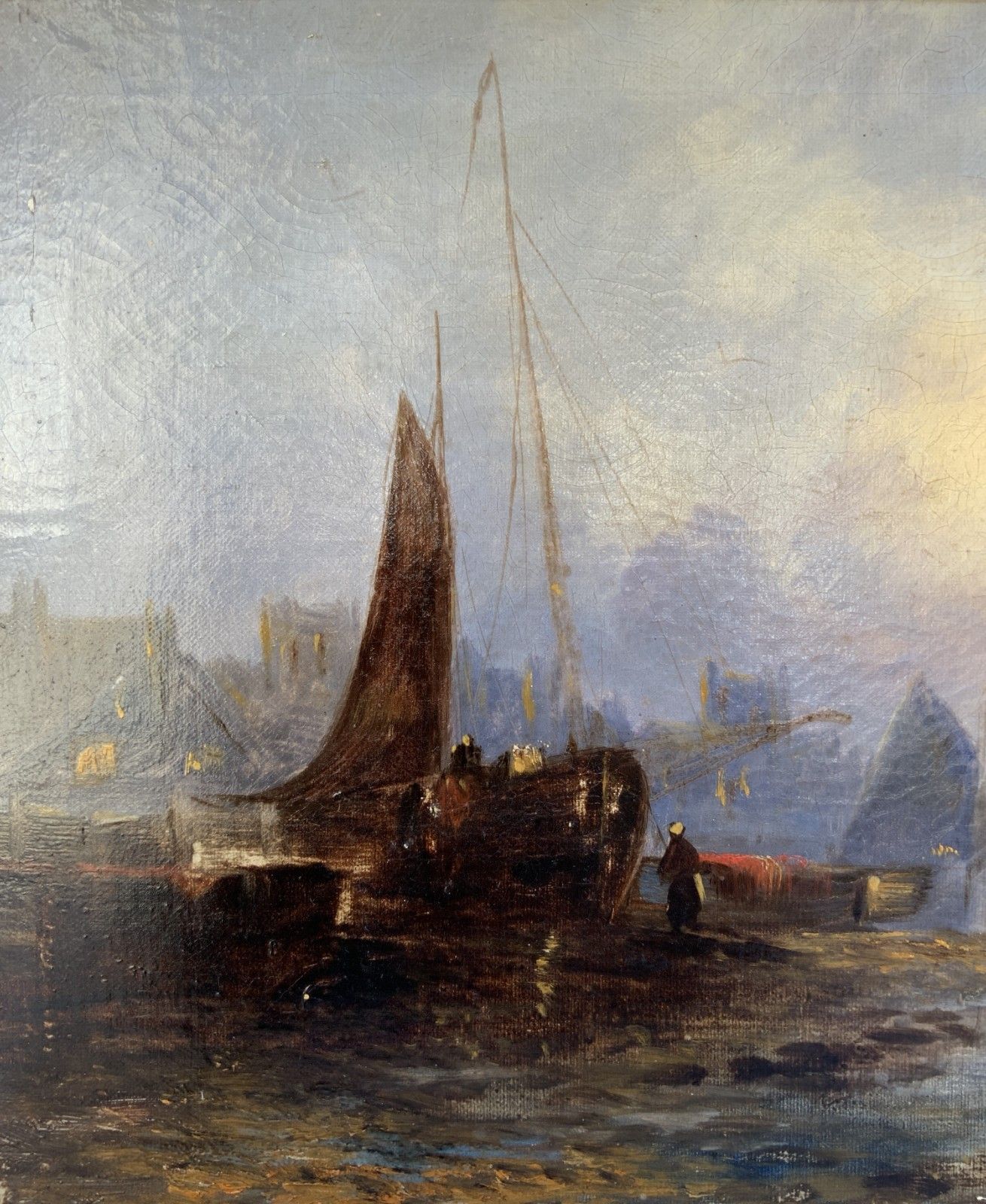 photo furniture Maritime Seascape Oil Painting Sunset Harbour By John D. Taylor (Act.1876 1890)