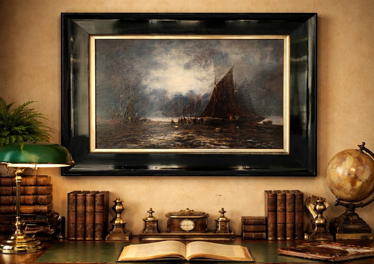 Maritime Seascape Oil Painting Moonlit Harbour By John D. Taylor (Act.1876 1890) photo furniture