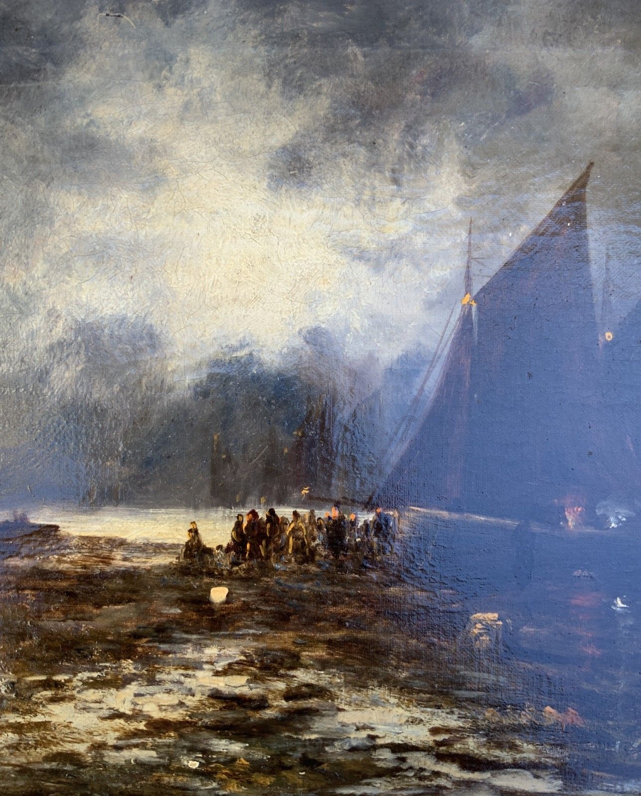 Maritime Seascape Oil Painting Moonlit Harbour By John D. Taylor (Act.1876 1890) photo 339.0