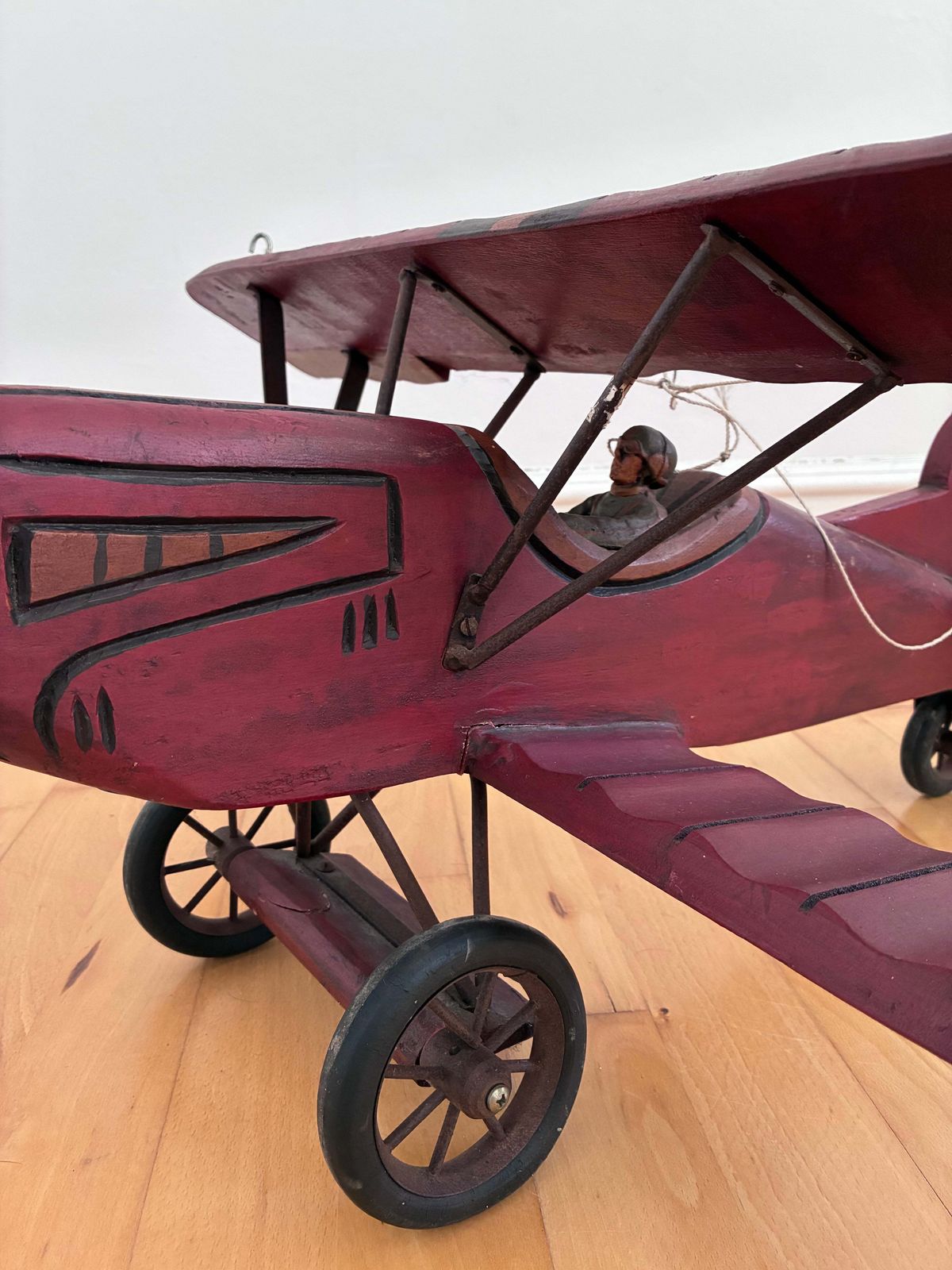 Large Vintage Handmade Wooden Airplane Model Biplane, 1930s photo Home Decor