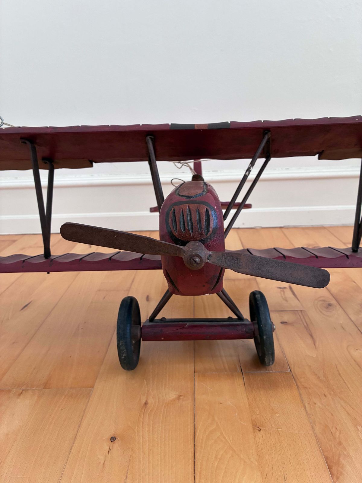 Home Decor Large Vintage Handmade Wooden Airplane Model Biplane, 1930s photo