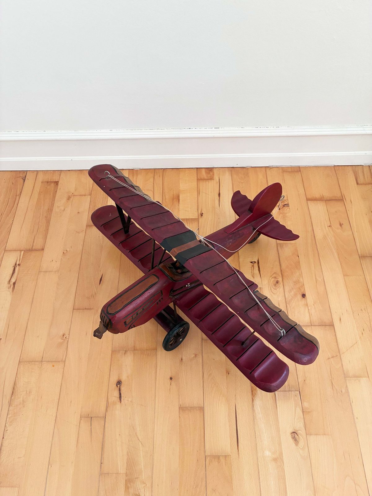 photo buy Large Vintage Handmade Wooden Airplane Model Biplane, 1930s