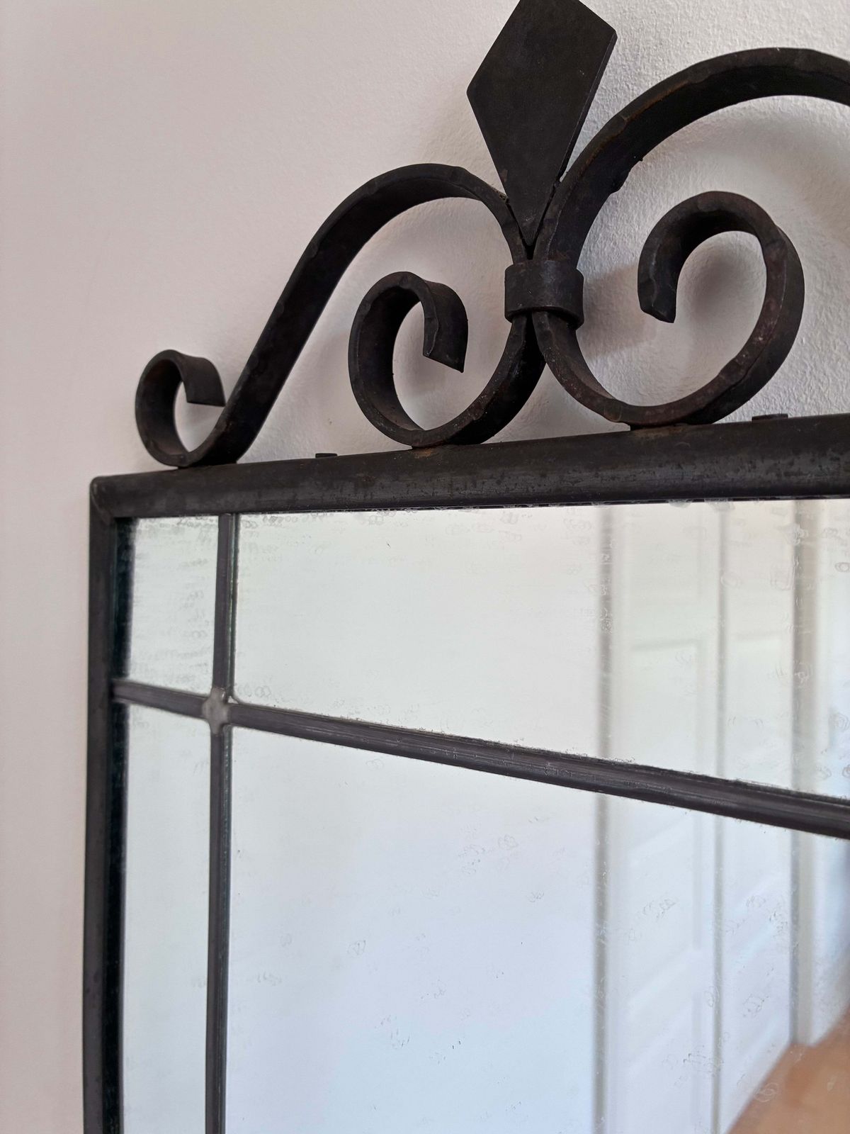 Art Deco Black Wrought Iron Wall Mirror, Belgium,1930s photo vinterior