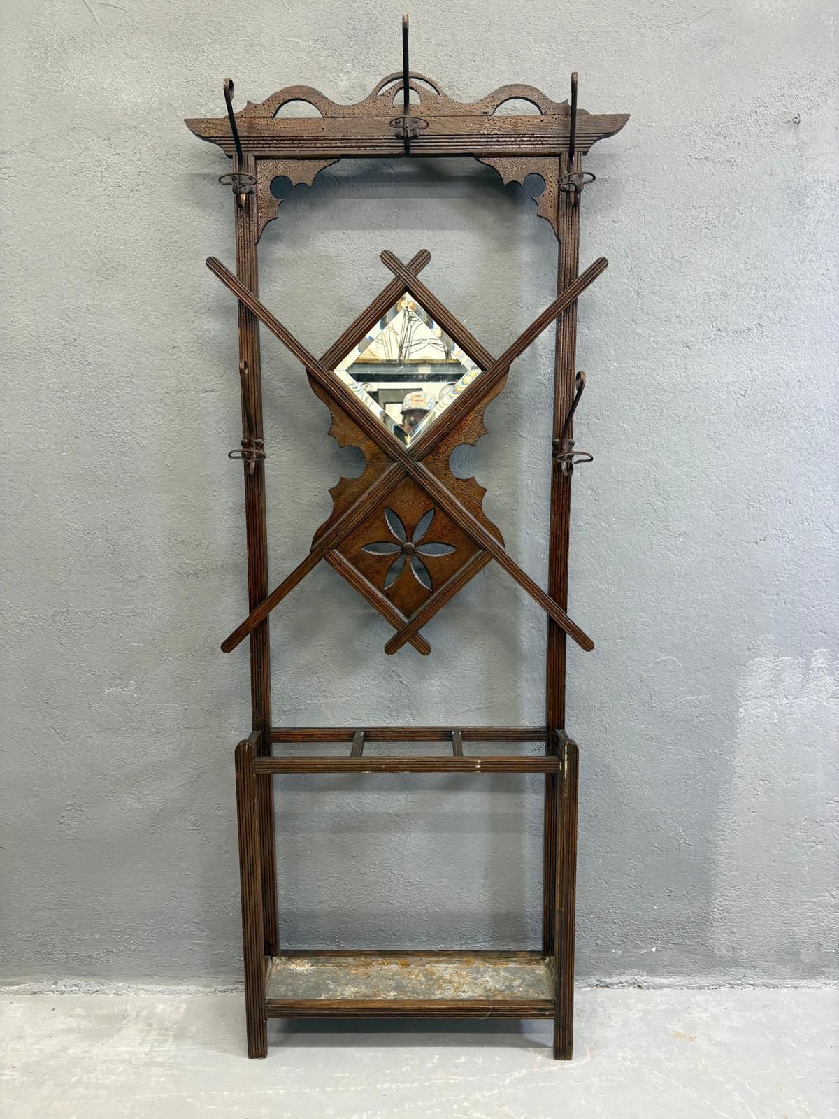 Vintage Wooden Wall Coat Rack Hallway Storage Hanger Unit photo vinterior