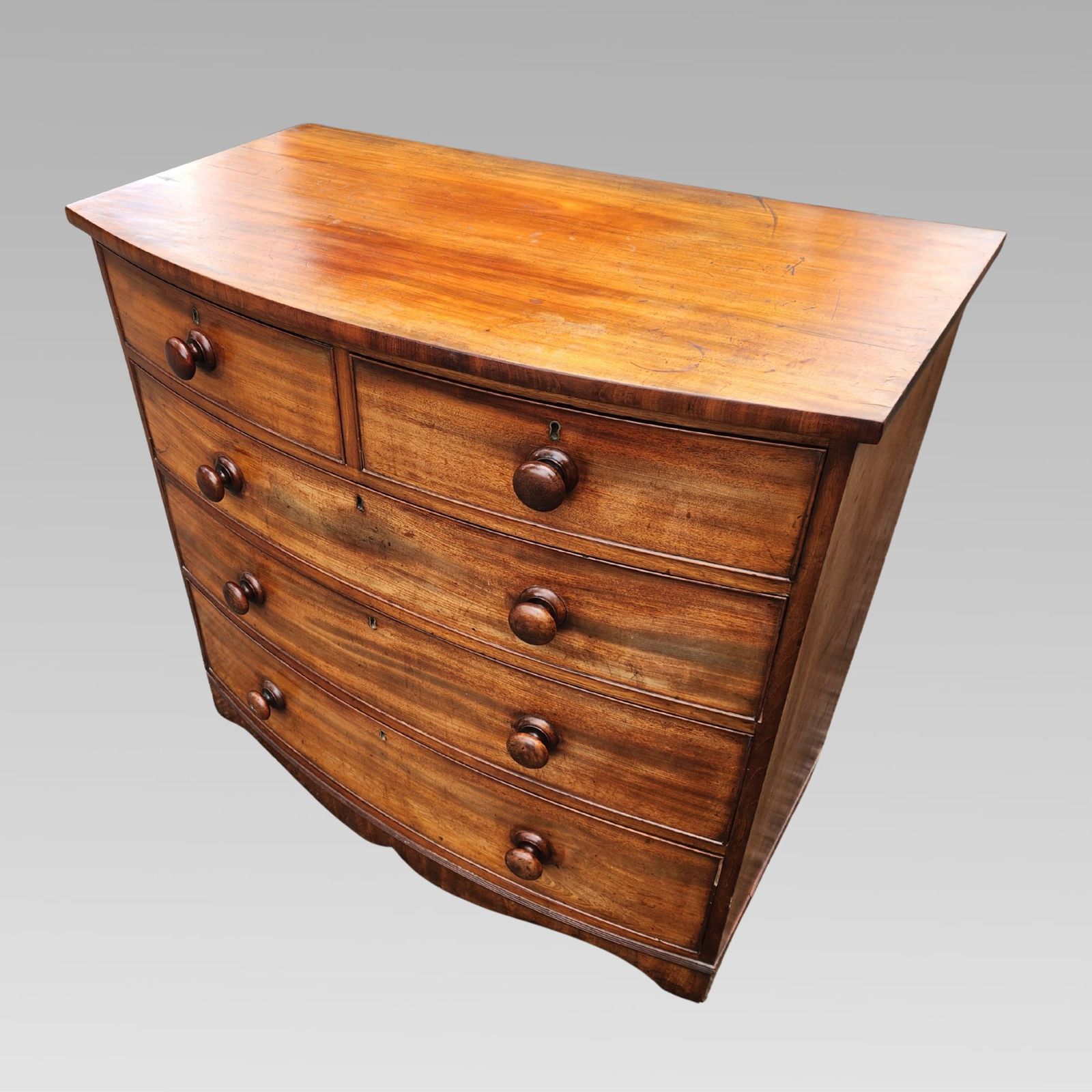 Furniture Fabulous Victorian Mahogany Chest Of Drawers Bow Front Turned Handles photo