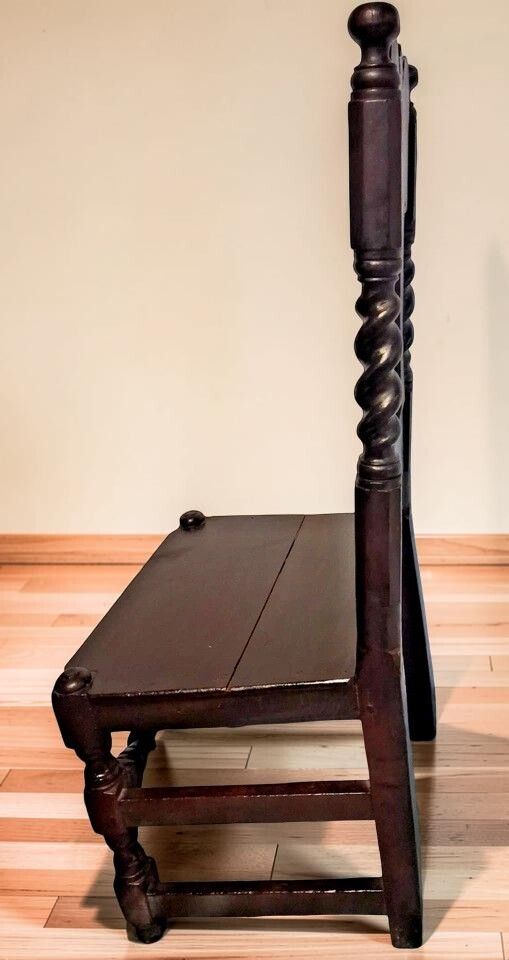 Antique Gothic Revival Oak Hall Chair With Carved Flowers & Barley Twist photo buy