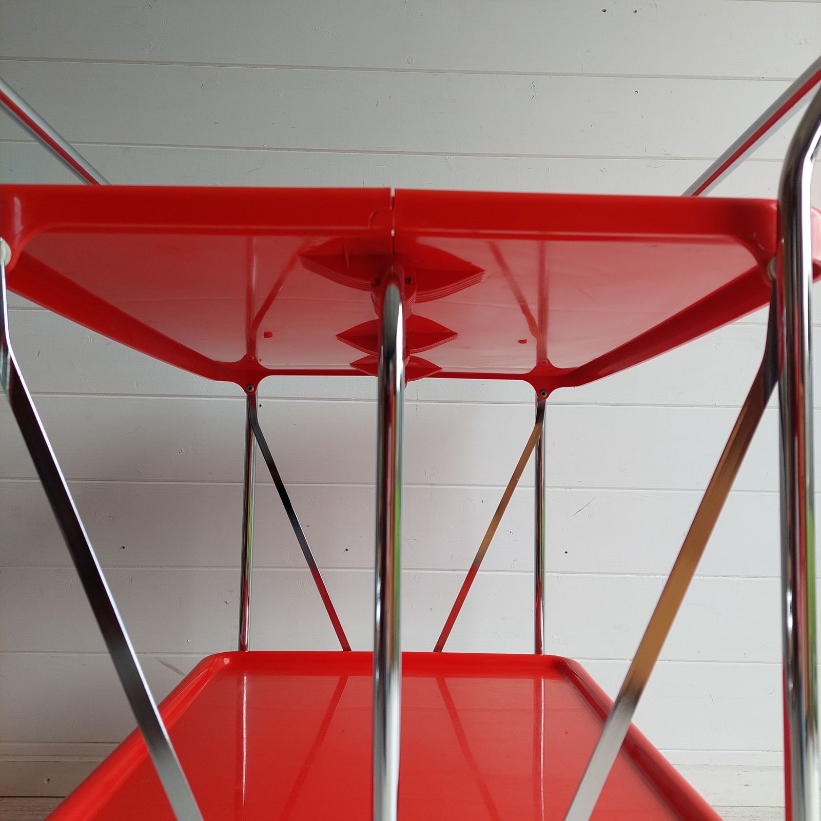 Mid Century Italian Ellisse Folding Trolley Postmodern Red & Chrome Drinks Cart 80s photo for sale