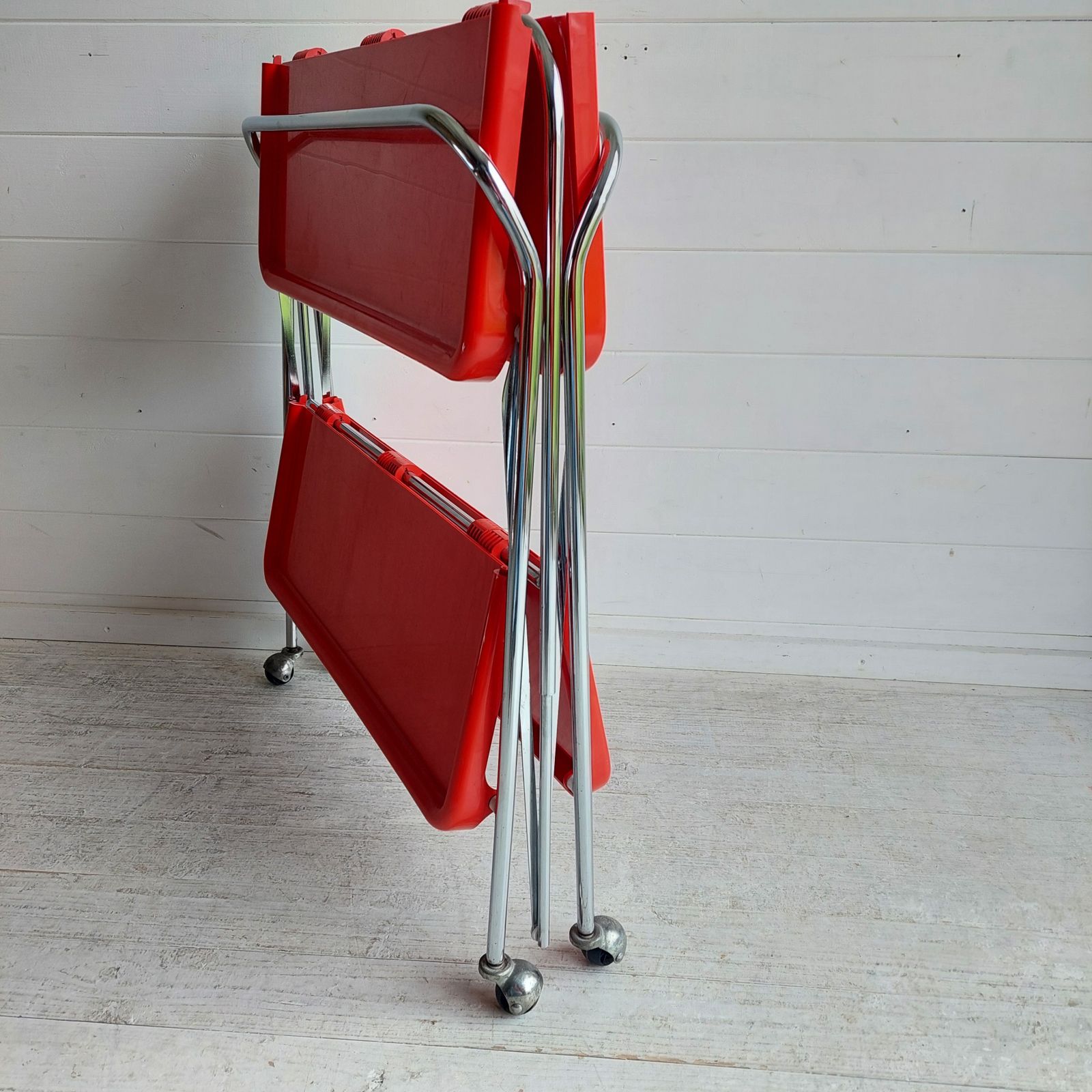 Mid Century Italian Ellisse Folding Trolley Postmodern Red & Chrome Drinks Cart 80s photo Furniture