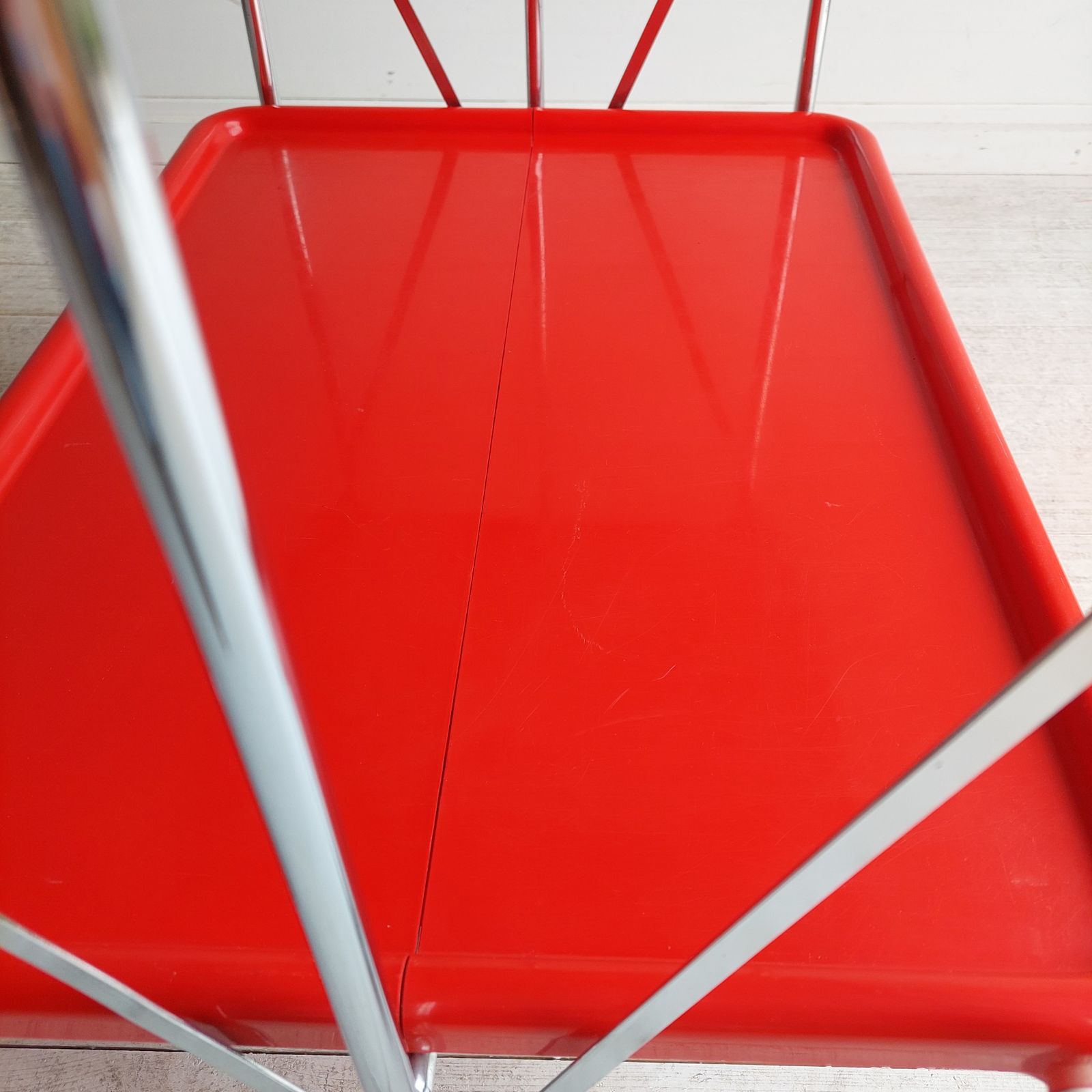 Mid Century Italian Ellisse Folding Trolley Postmodern Red & Chrome Drinks Cart 80s photo vintage