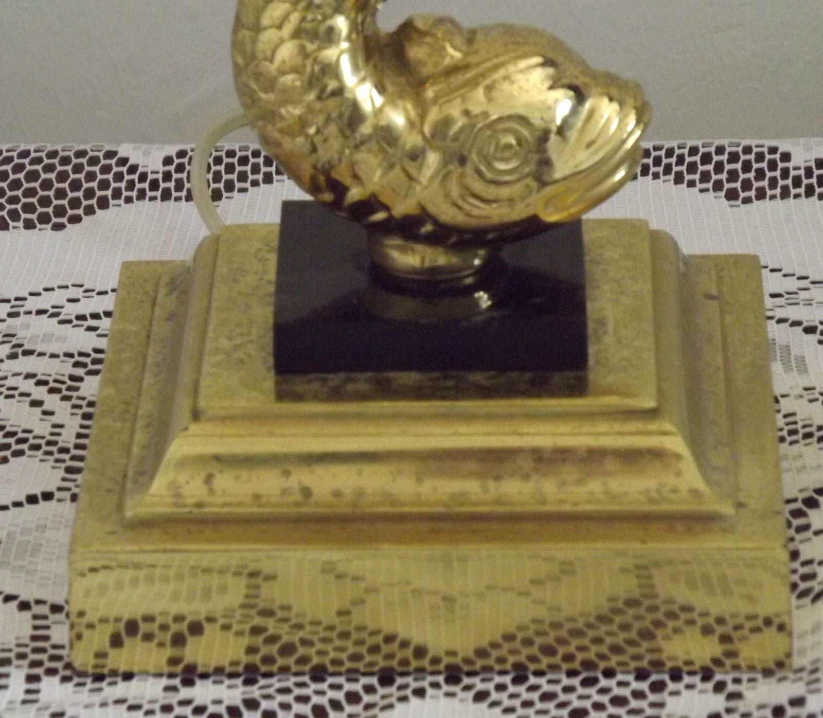 220.0 French Vintage Brass Koi Fish Base Bankers Lamp/ Desk Lamp photo