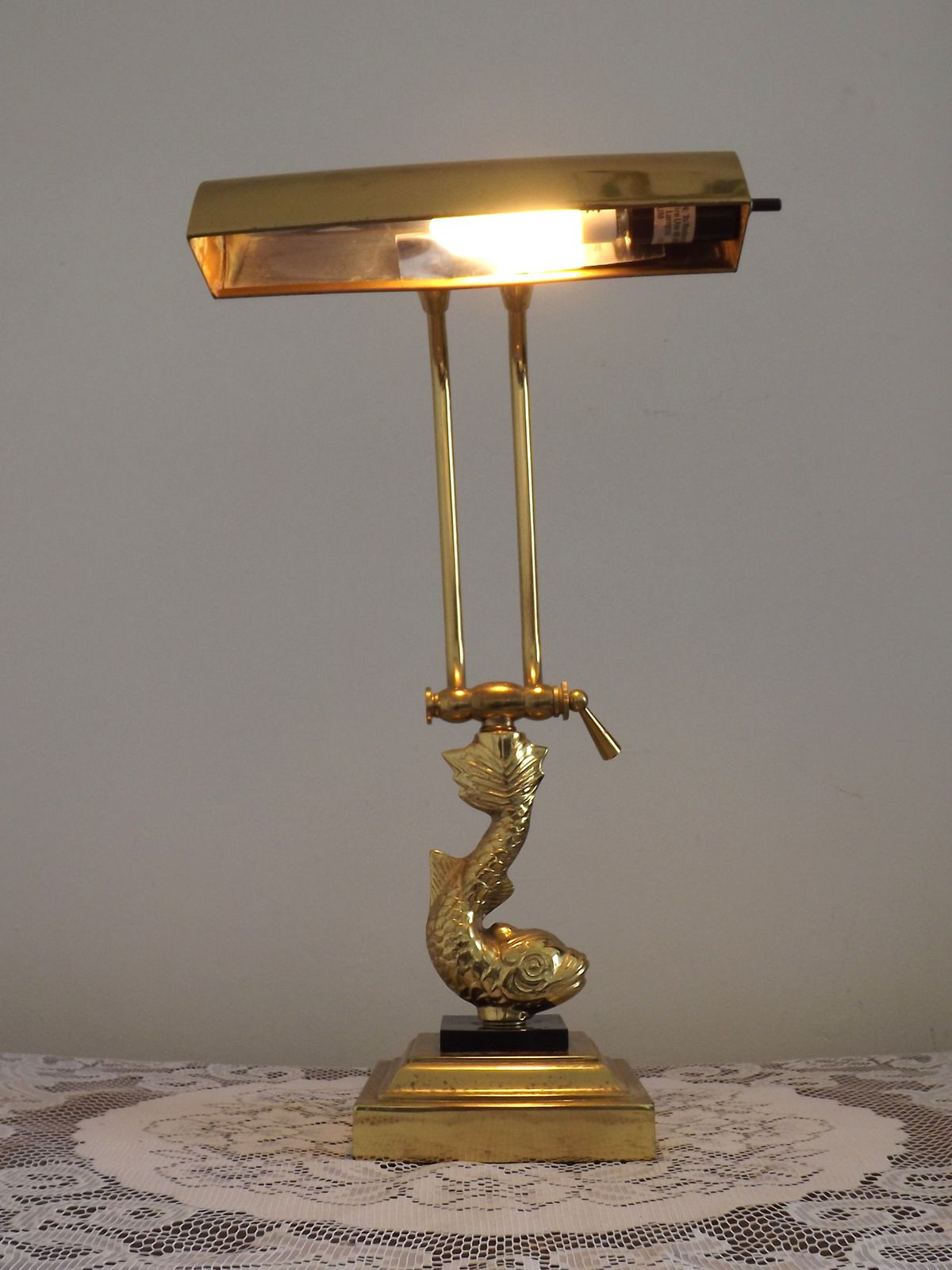 French Vintage Brass Koi Fish Base Bankers Lamp/ Desk Lamp photo furniture