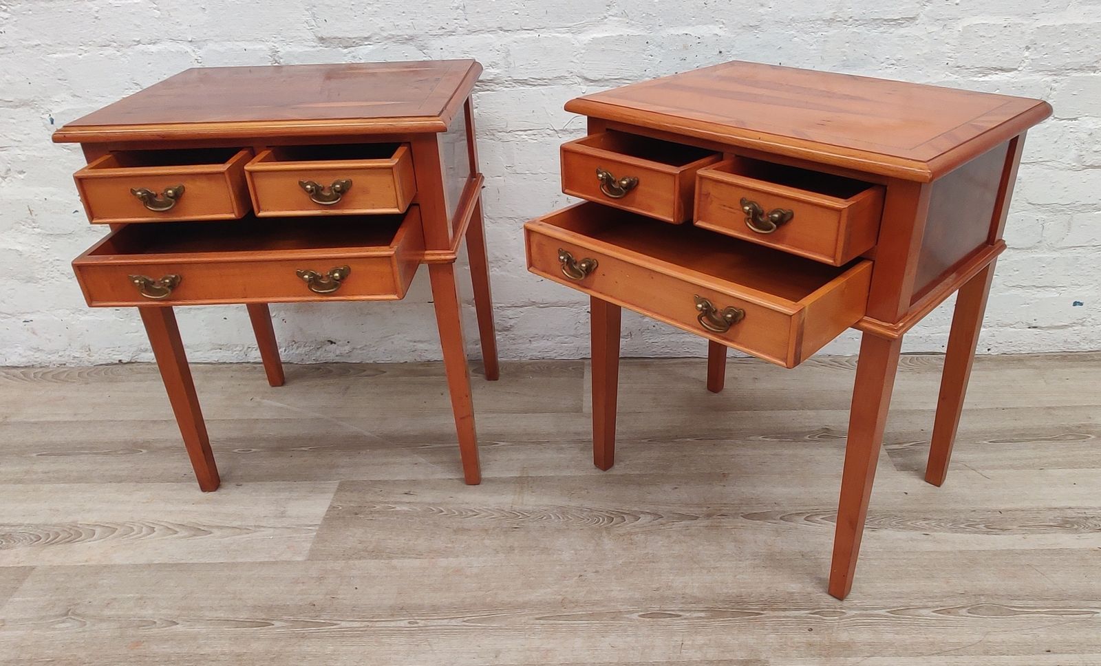 Pair Of Reproduction Yew Wood Side Tables photo Furniture