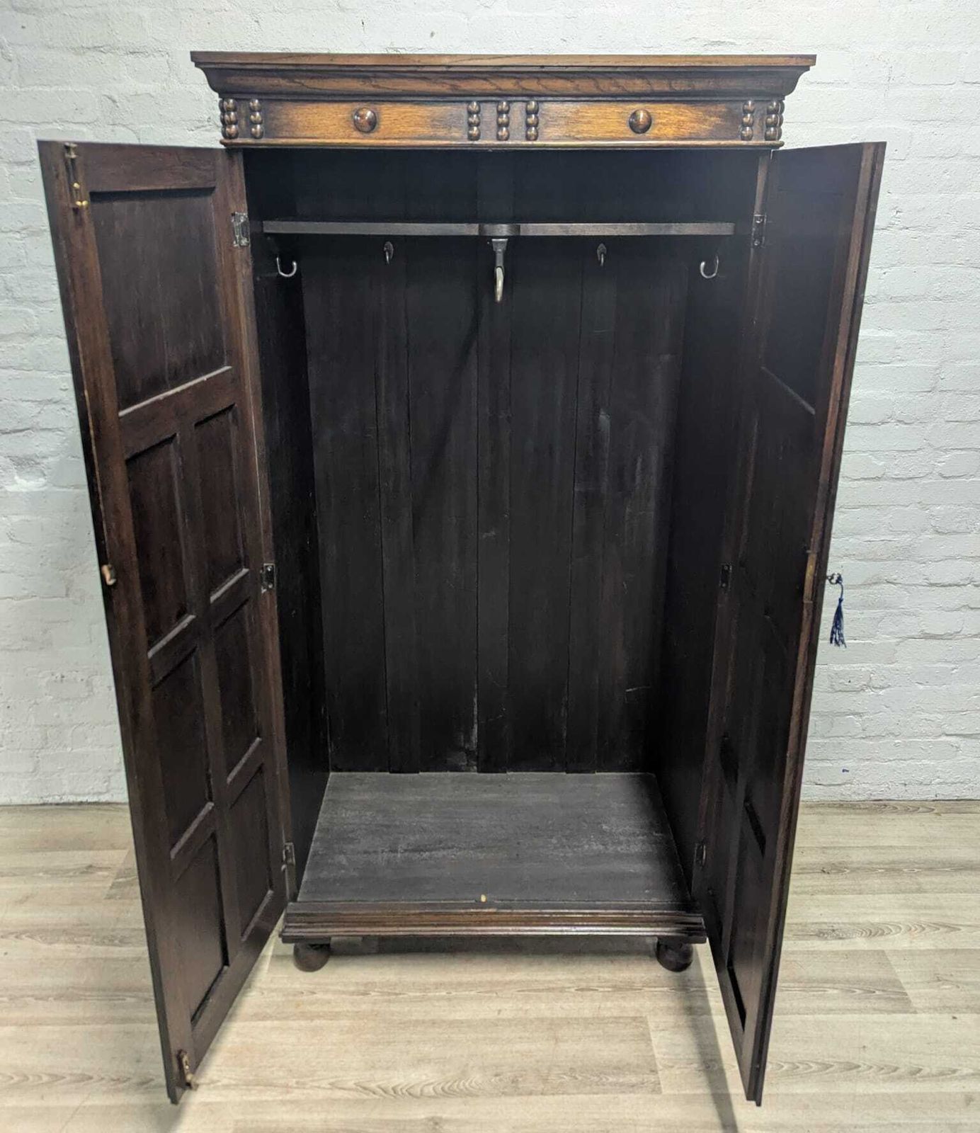 Early 20th Century Jacobean Revival Carved Oak Wardrobe Or Hall Cupboard photo for sale