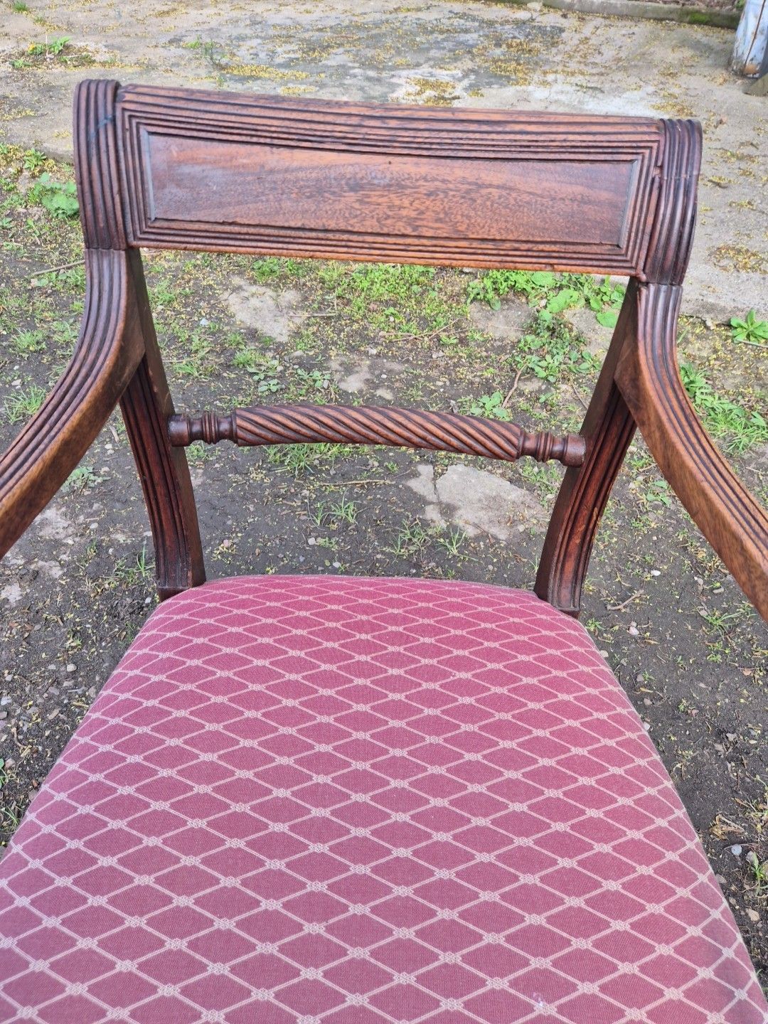 Oak Elbow Chair With Rope Twist Back, Regency, Open Arm Chair photo for sale