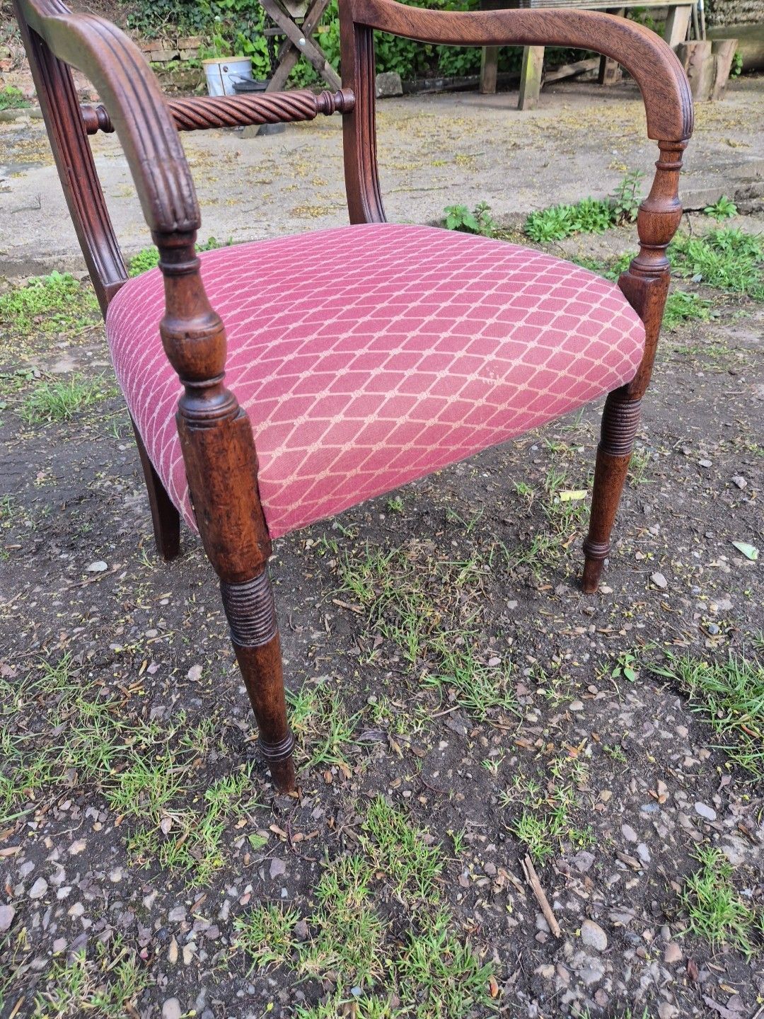 Oak Elbow Chair With Rope Twist Back, Regency, Open Arm Chair photo buy