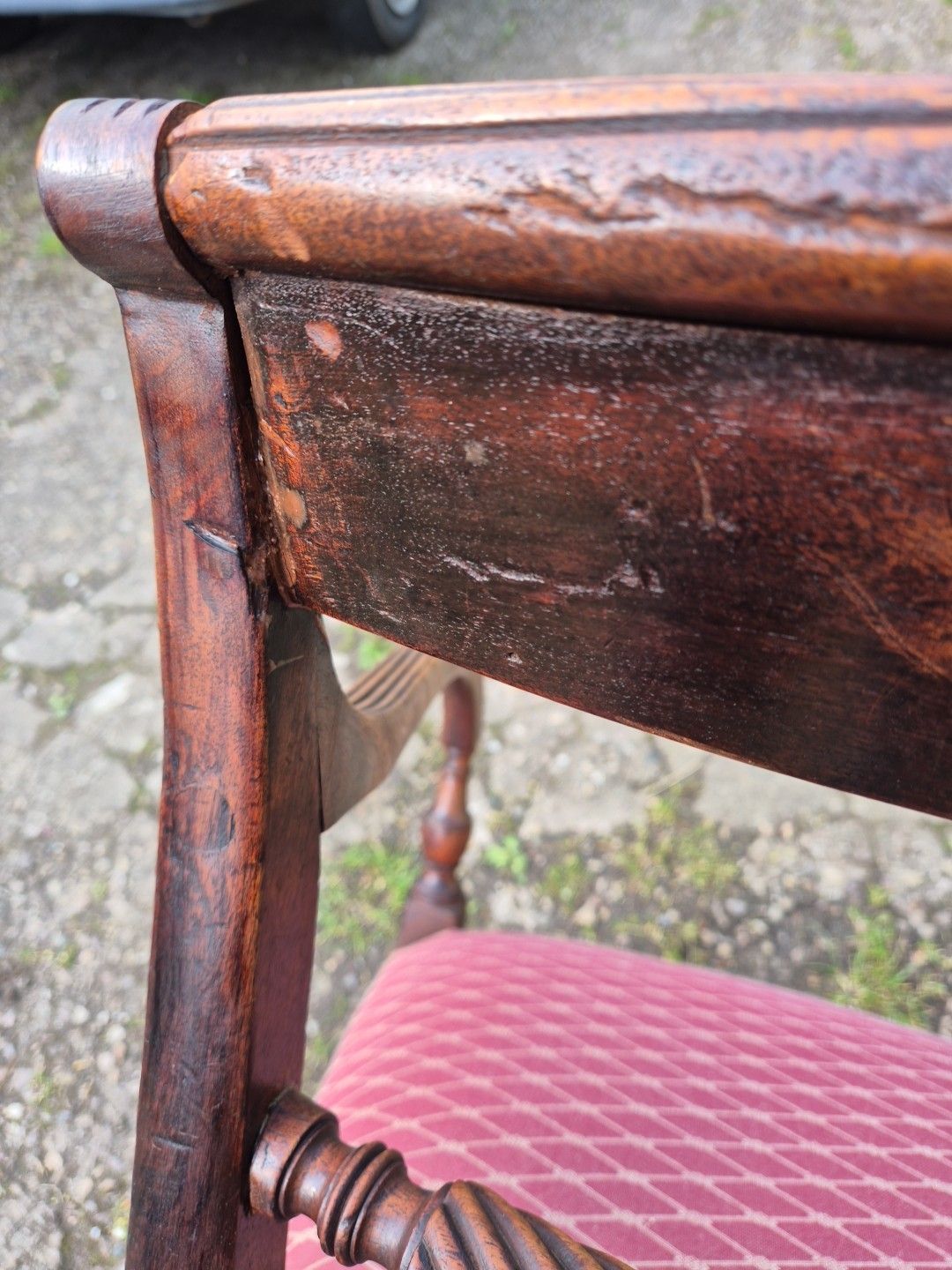 Furniture Oak Elbow Chair With Rope Twist Back, Regency, Open Arm Chair photo
