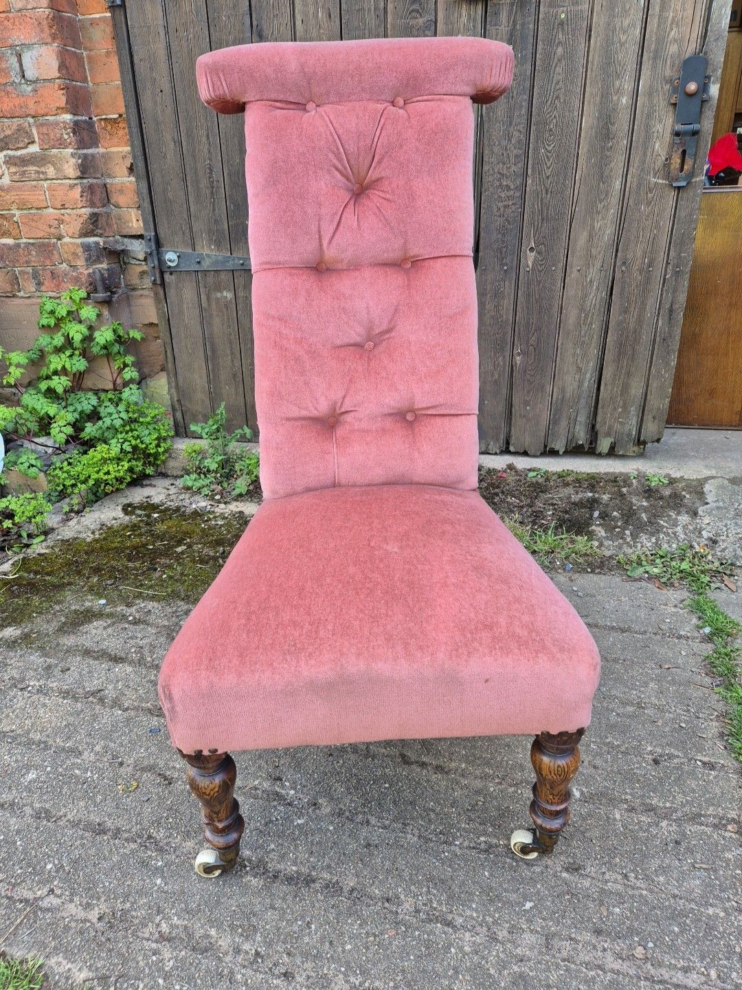 Pink Velvet 19th Century Prayer, Nursing, Bedroom Chair photo for sale