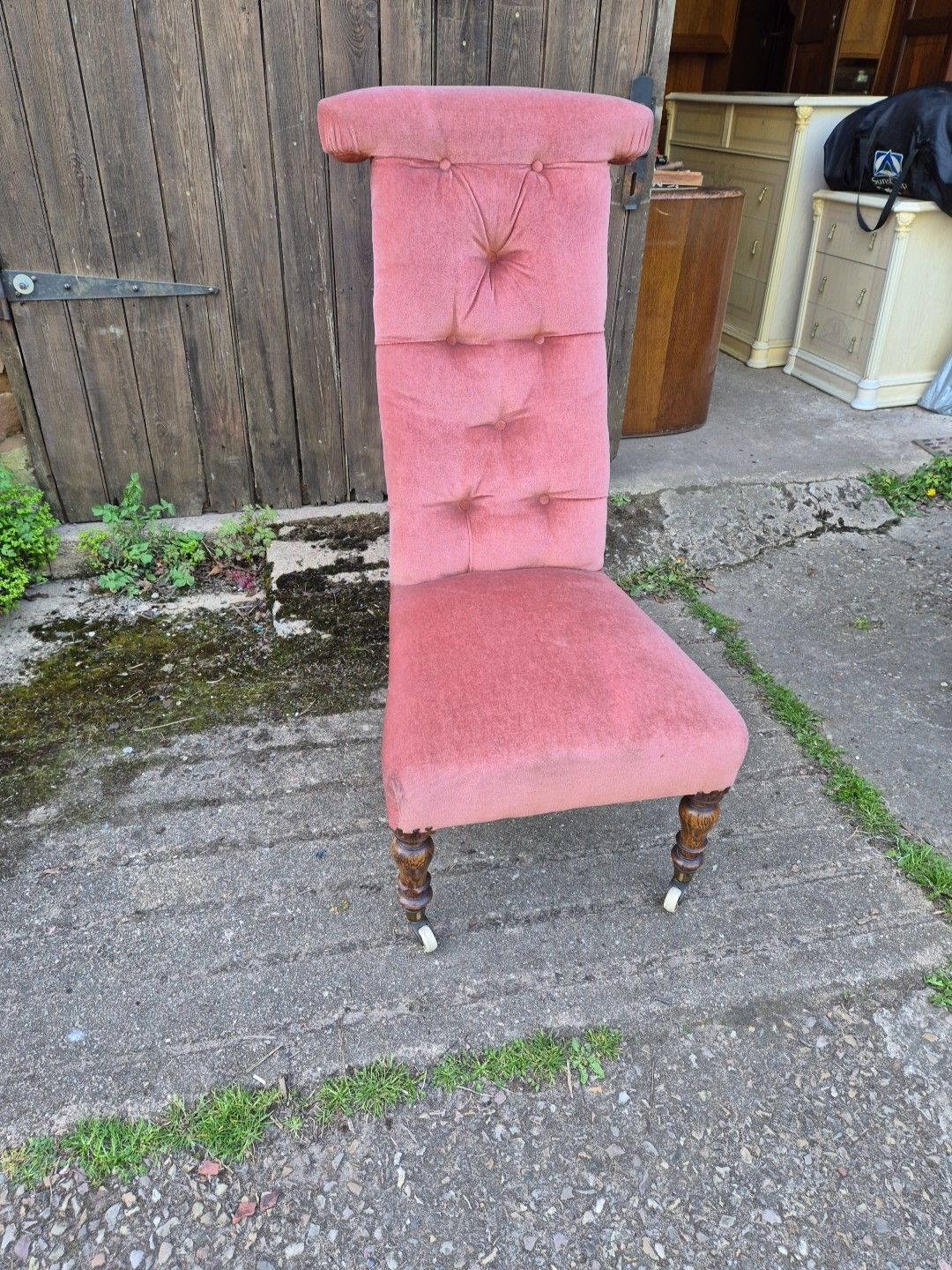 Furniture Pink Velvet 19th Century Prayer, Nursing, Bedroom Chair photo