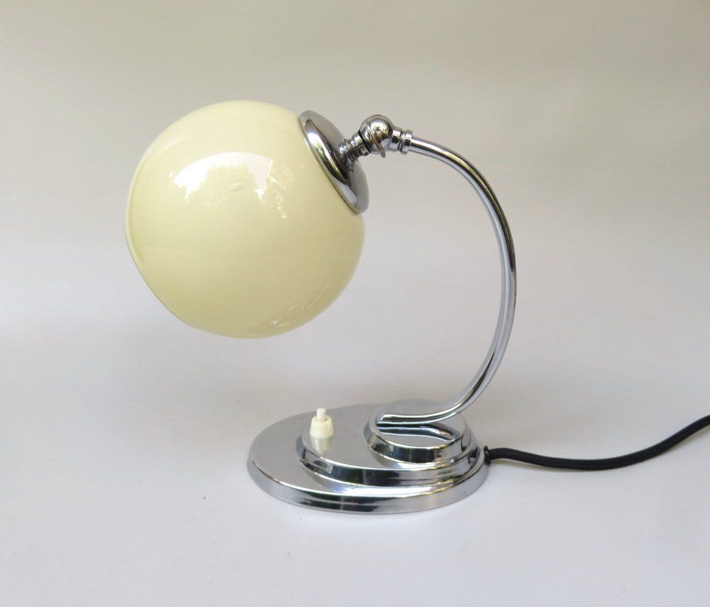 Art Deco Chrome Plated Bedside Lamp With Glass Shade, 1930s photo furniture