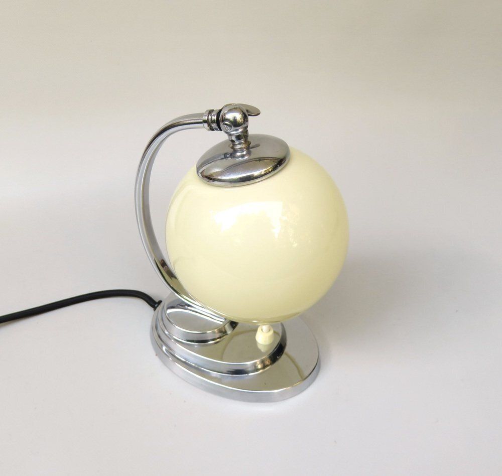 Art Deco Chrome Plated Bedside Lamp With Glass Shade, 1930s photo buy