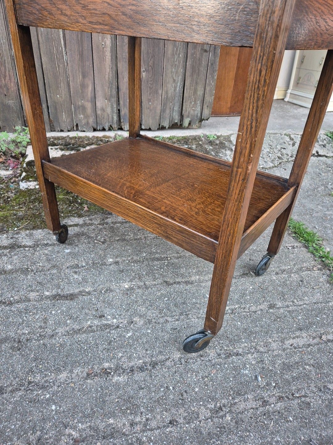 1930s Oak Light Weight Drinks/Tea Trolley,2 Tiers With Drawer & Original Castors photo vintage