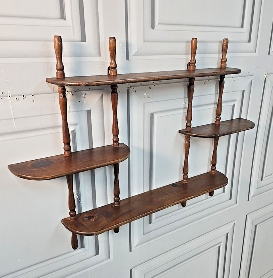 Vintage French Wall Shelf Wooden Shelf Shelving Unit Turned Farmhouse Rustic