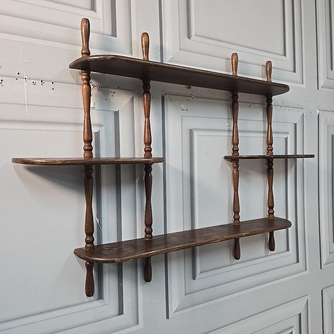 Vintage French Wall Shelf Wooden Shelf Shelving Unit Turned Farmhouse Rustic photo furniture